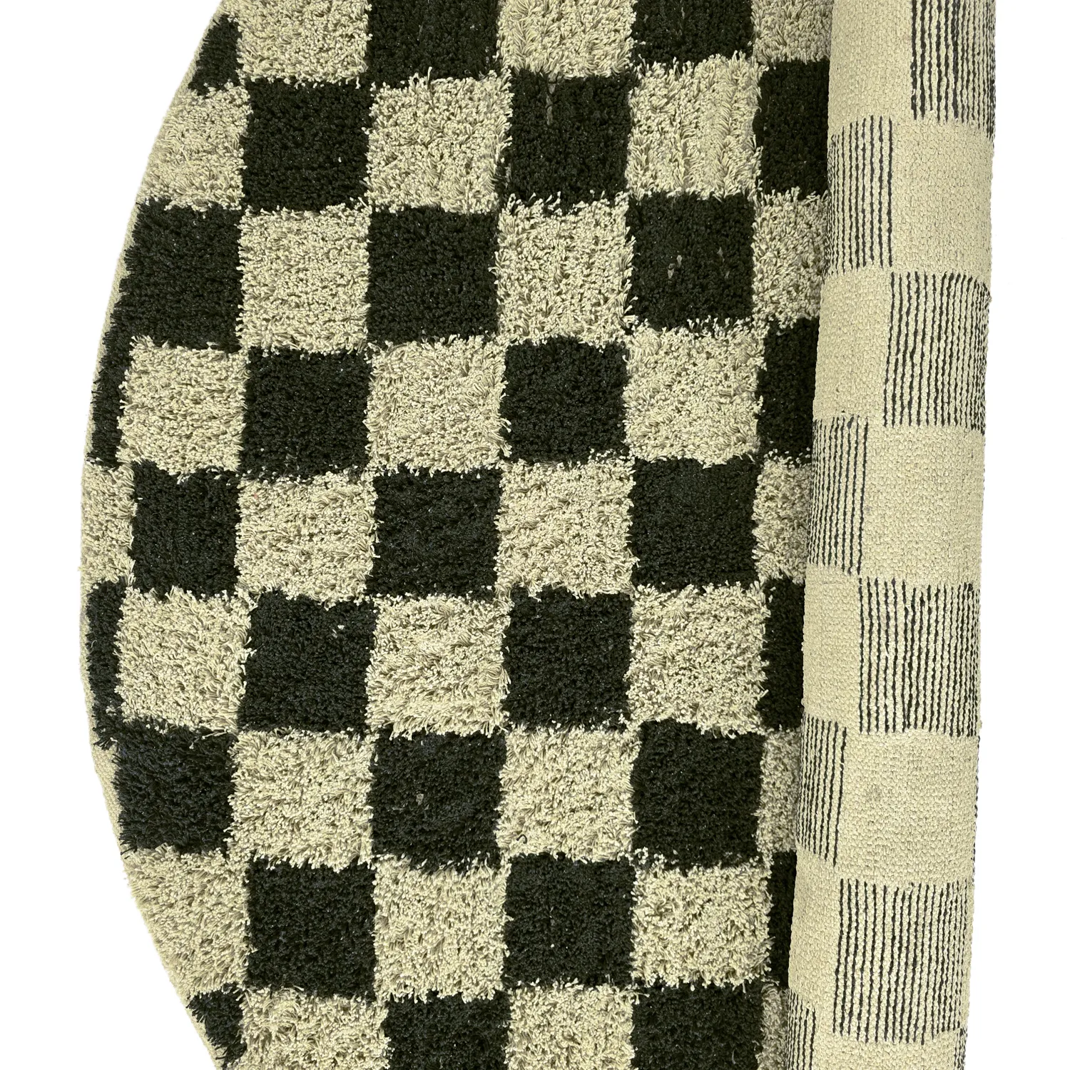 Runde tæpper - Elsey Natural Cotton Shaggy (sort/beige)