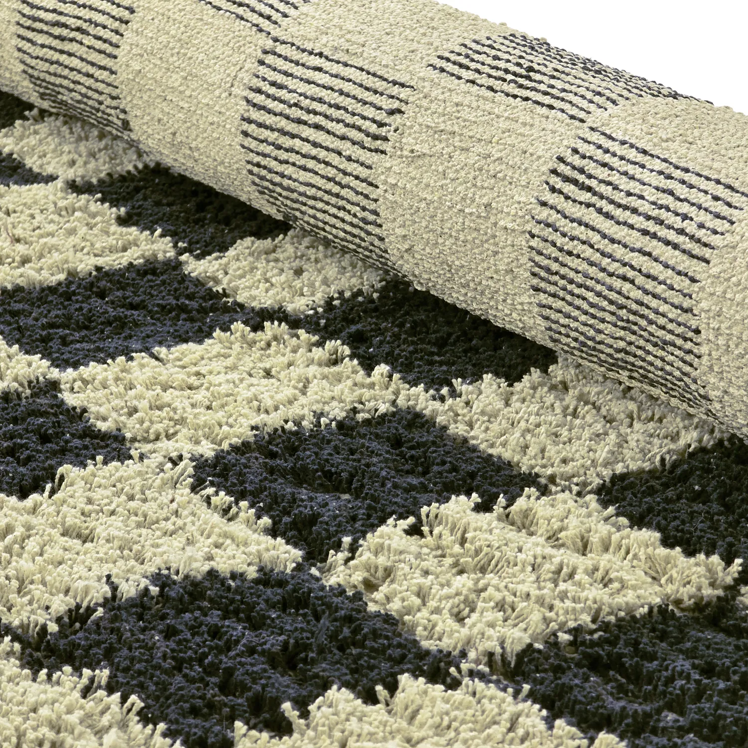 Runde tæpper - Elsey Natural Cotton Shaggy (sort/beige)