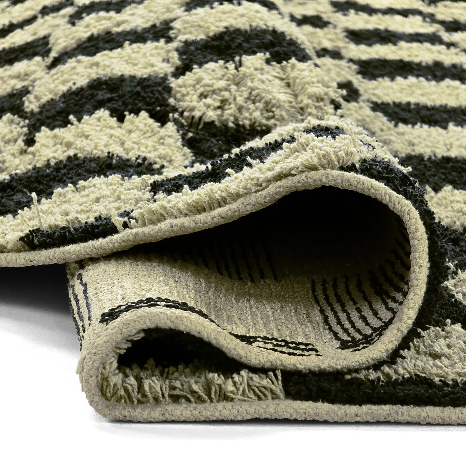 Runde tæpper - Elsey Natural Cotton Shaggy (sort/beige)