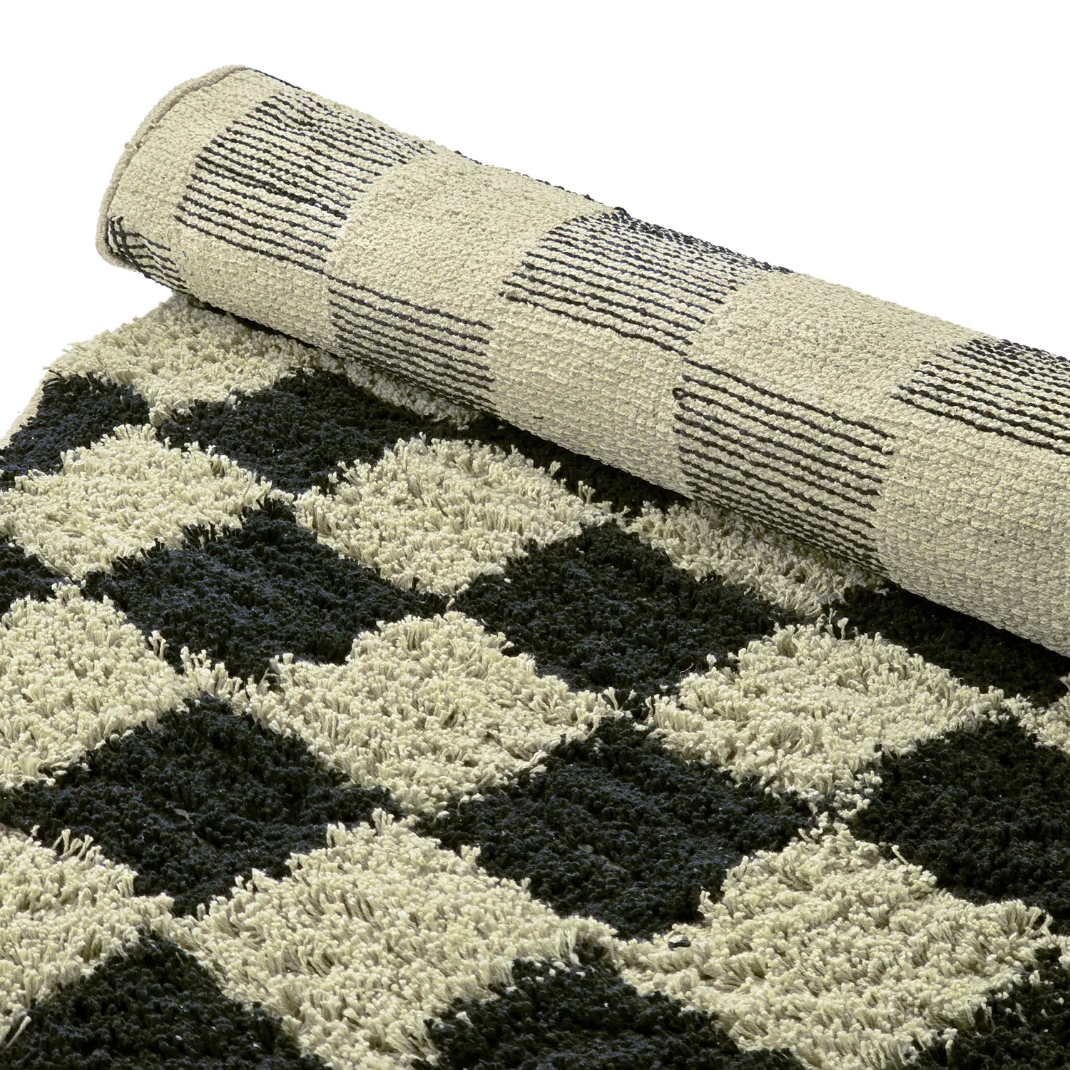 Runde tæpper - Elsey Natural Cotton Shaggy (sort/beige)