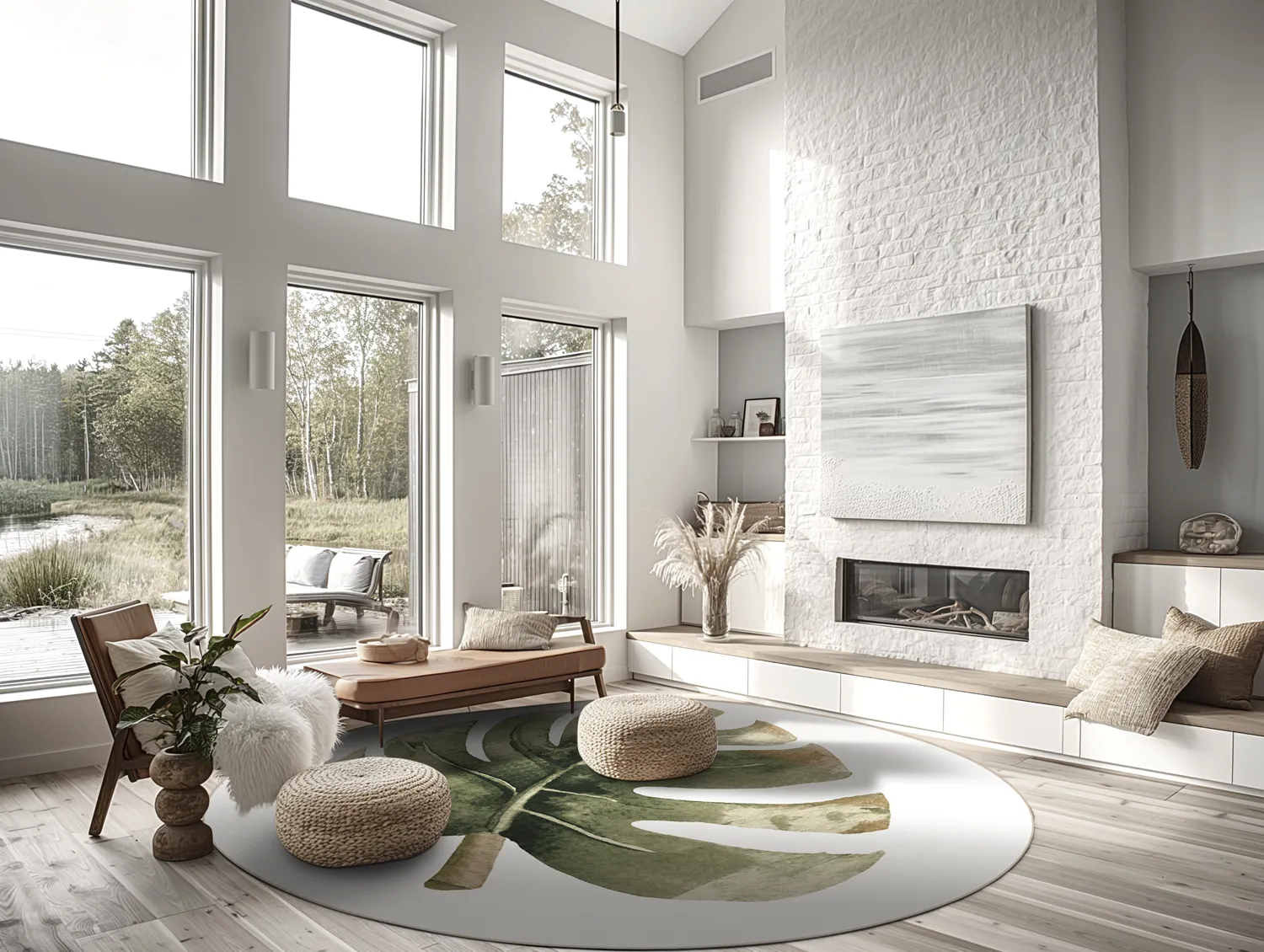 Rundt tæppe - Falling Leaves (grøn)