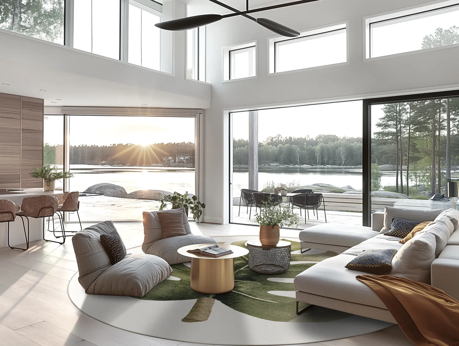 Rundt tæppe - Falling Leaves (grøn)