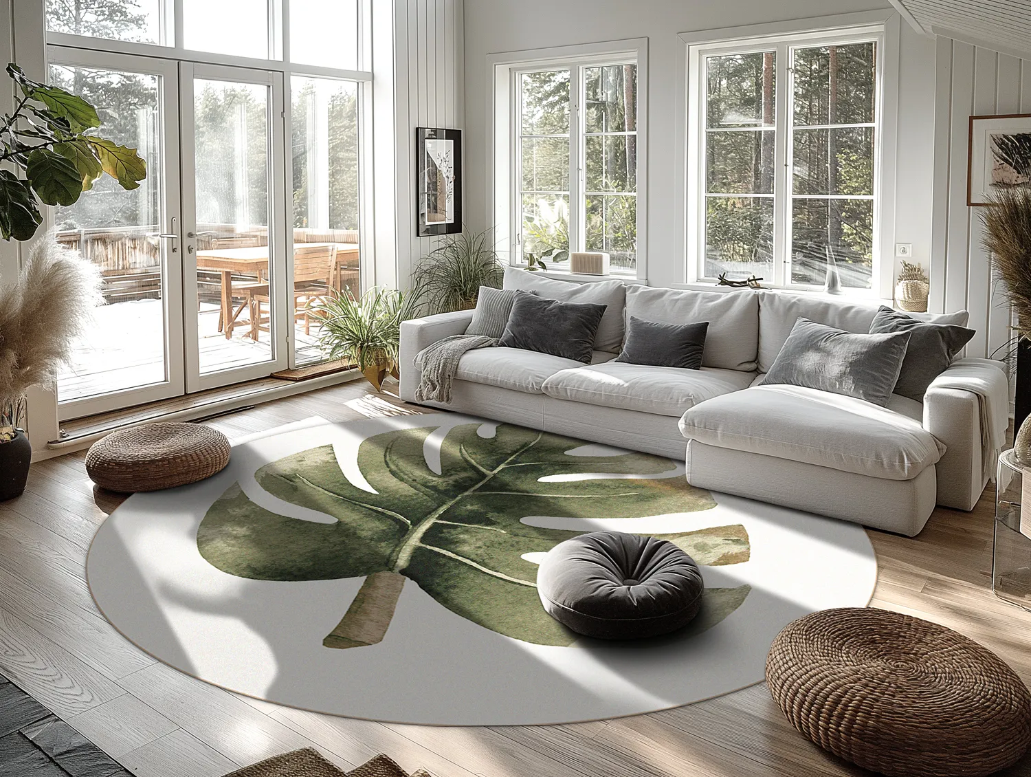 Rundt tæppe - Falling Leaves (grøn)