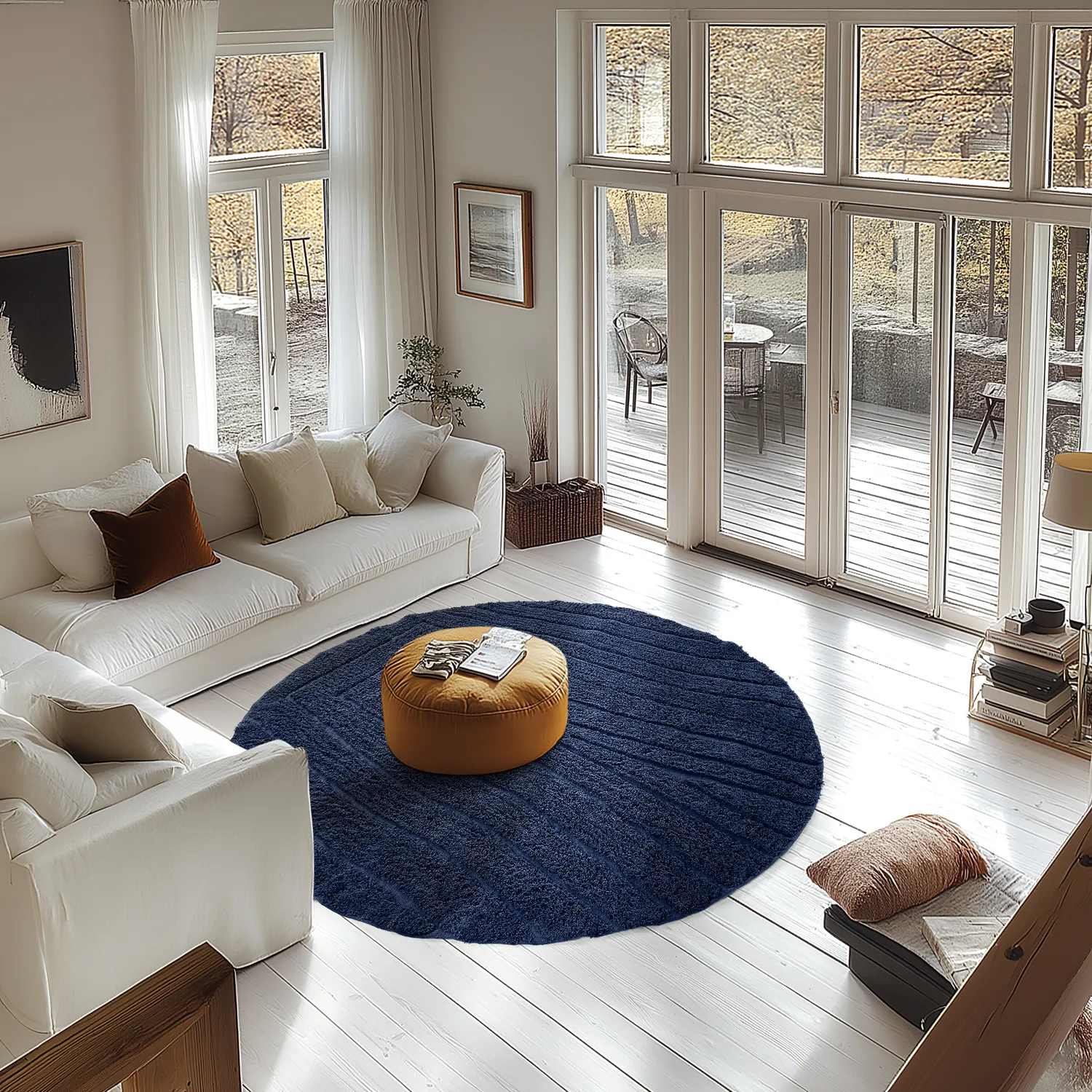 Runde tæpper - Farley Natural Cotton Shaggy (blå)