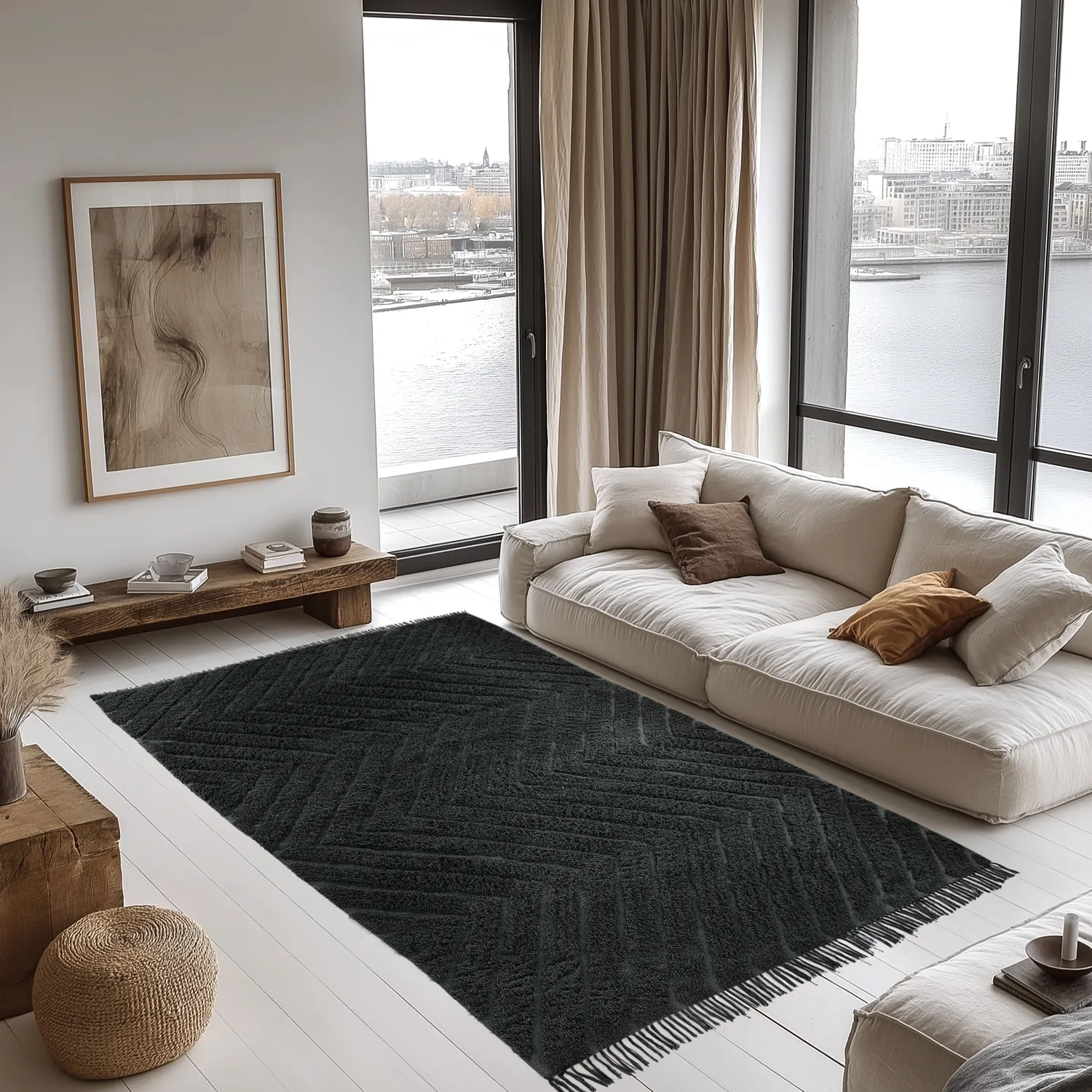 Ryatæpper - Farley Natural Cotton Shaggy (sort)