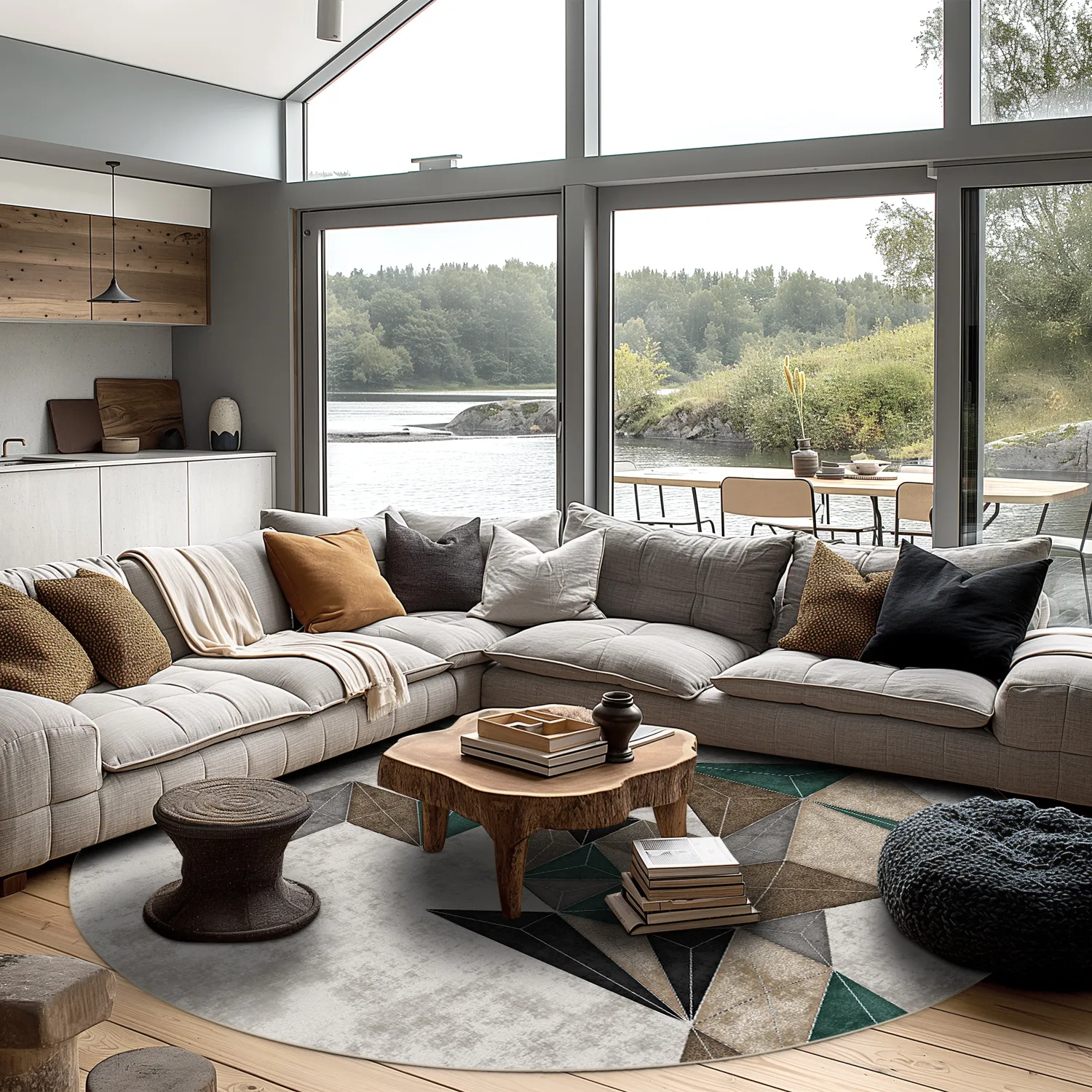 Rundt tæppe - Feres (grå/beige/multi)