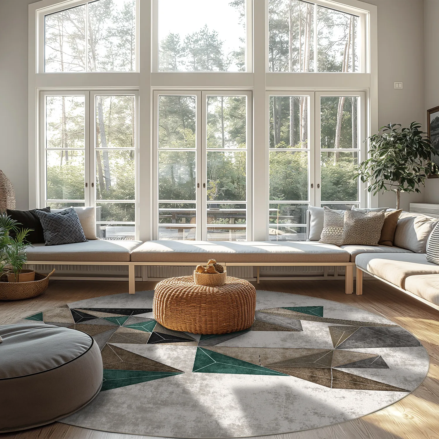 Rundt tæppe - Feres (grå/beige/multi)