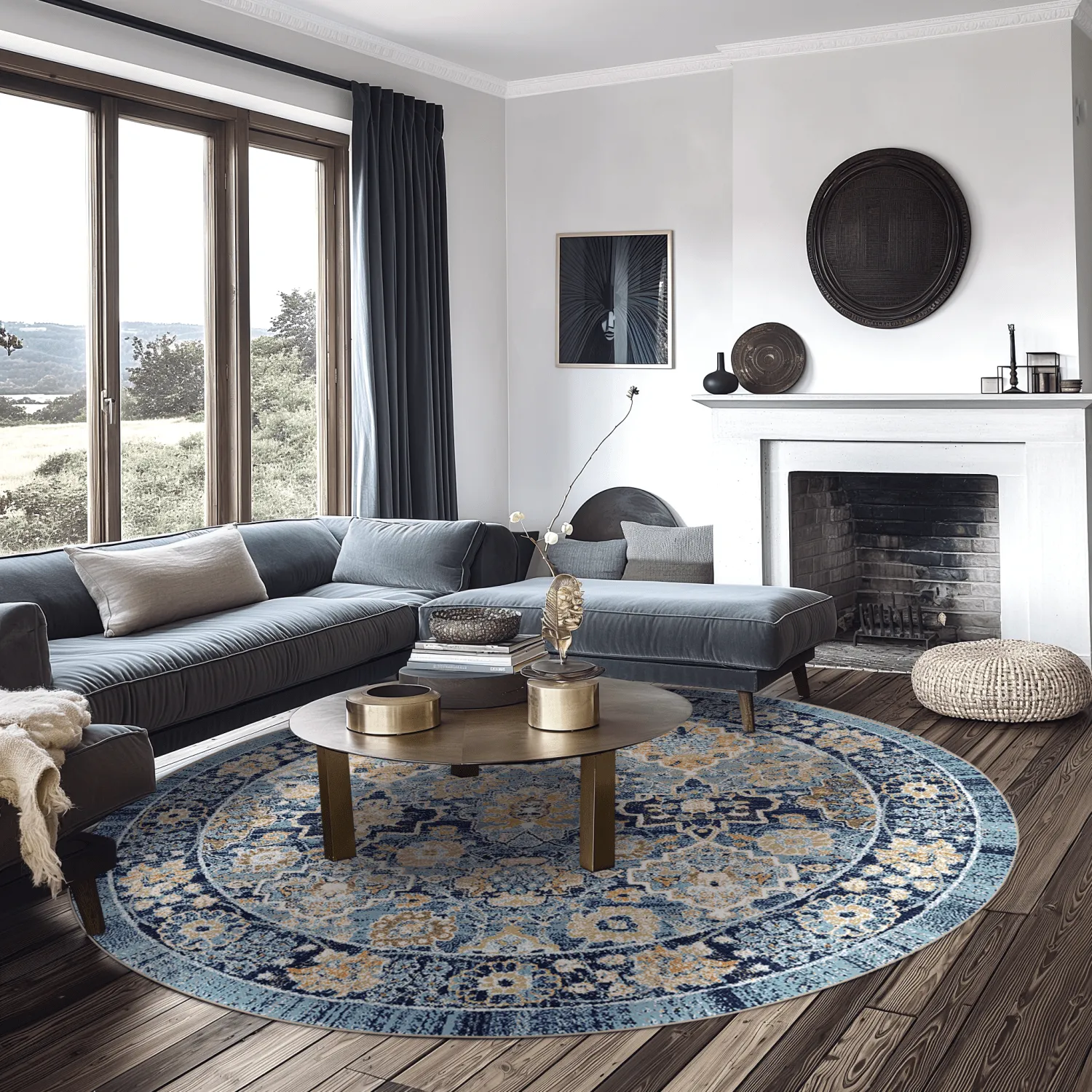 Rundt tæppe - Fernana (blå/multi)