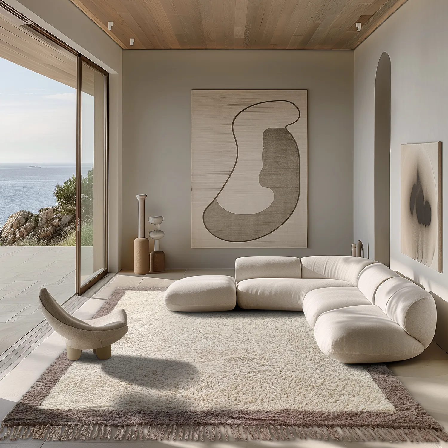 Ryatæpper - Galliano Natural Cotton Shaggy (offwhite/brun)