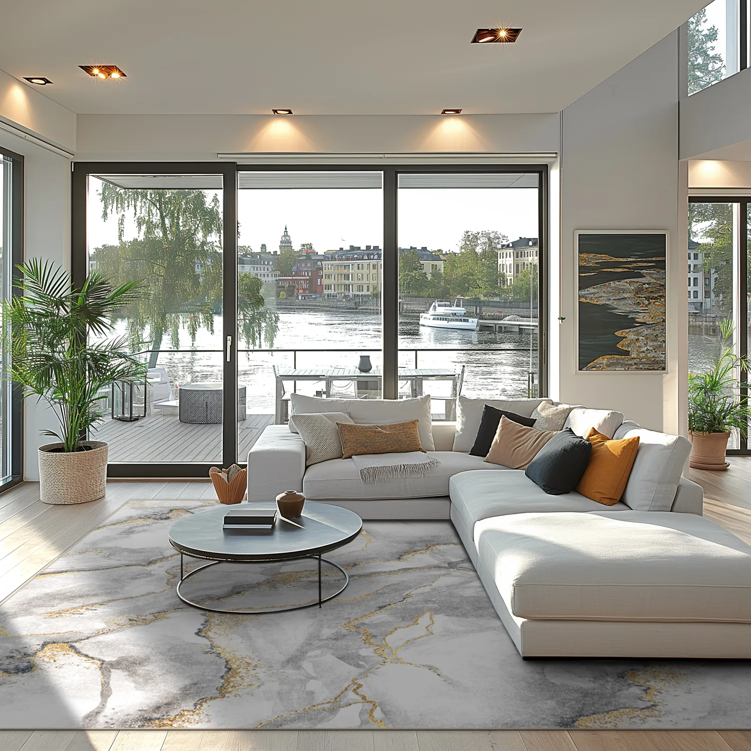 Wilton-tæppe - Genova (grå/hvid/guld)