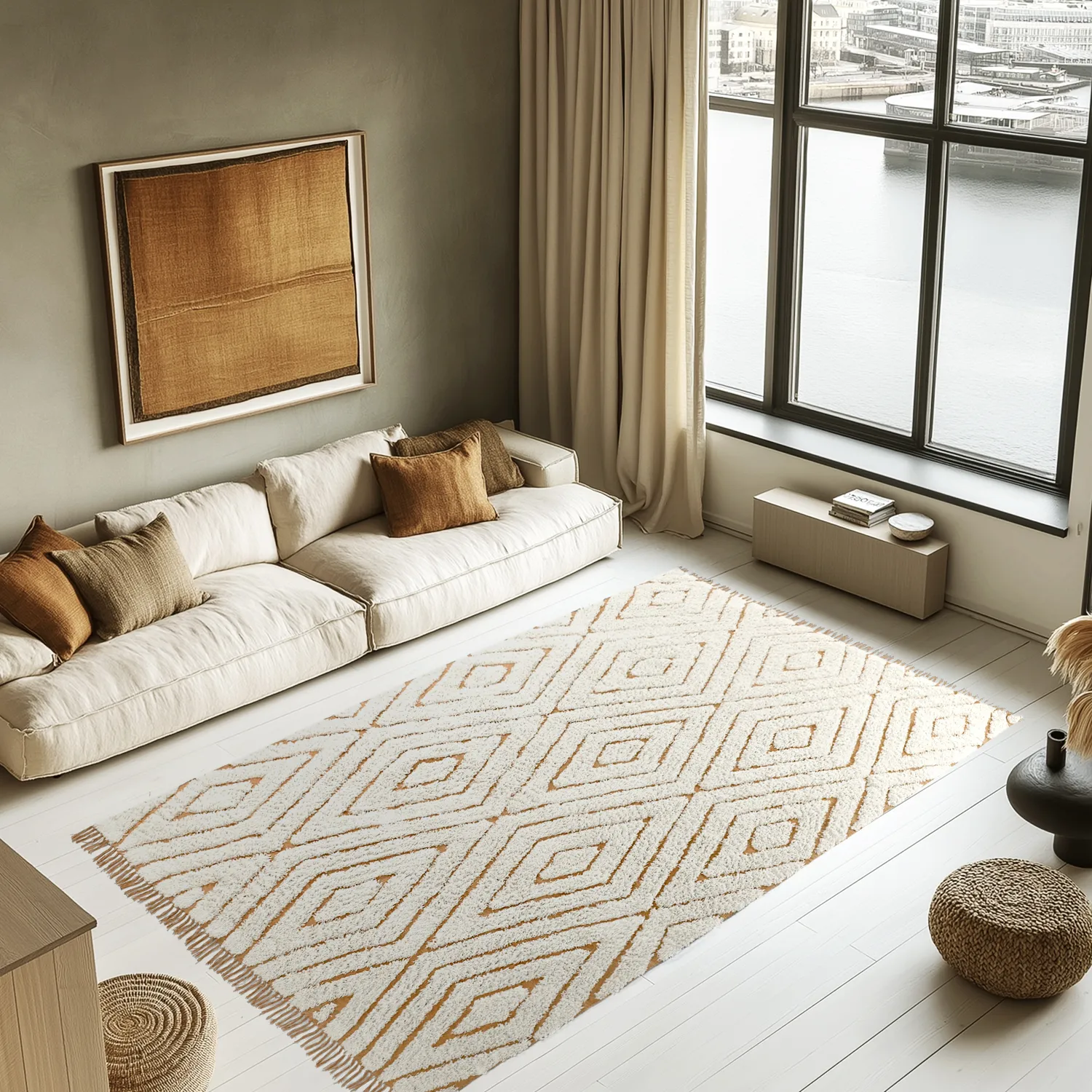 Ryatæpper - Holwell Natural Cotton Shaggy (off white/brun)