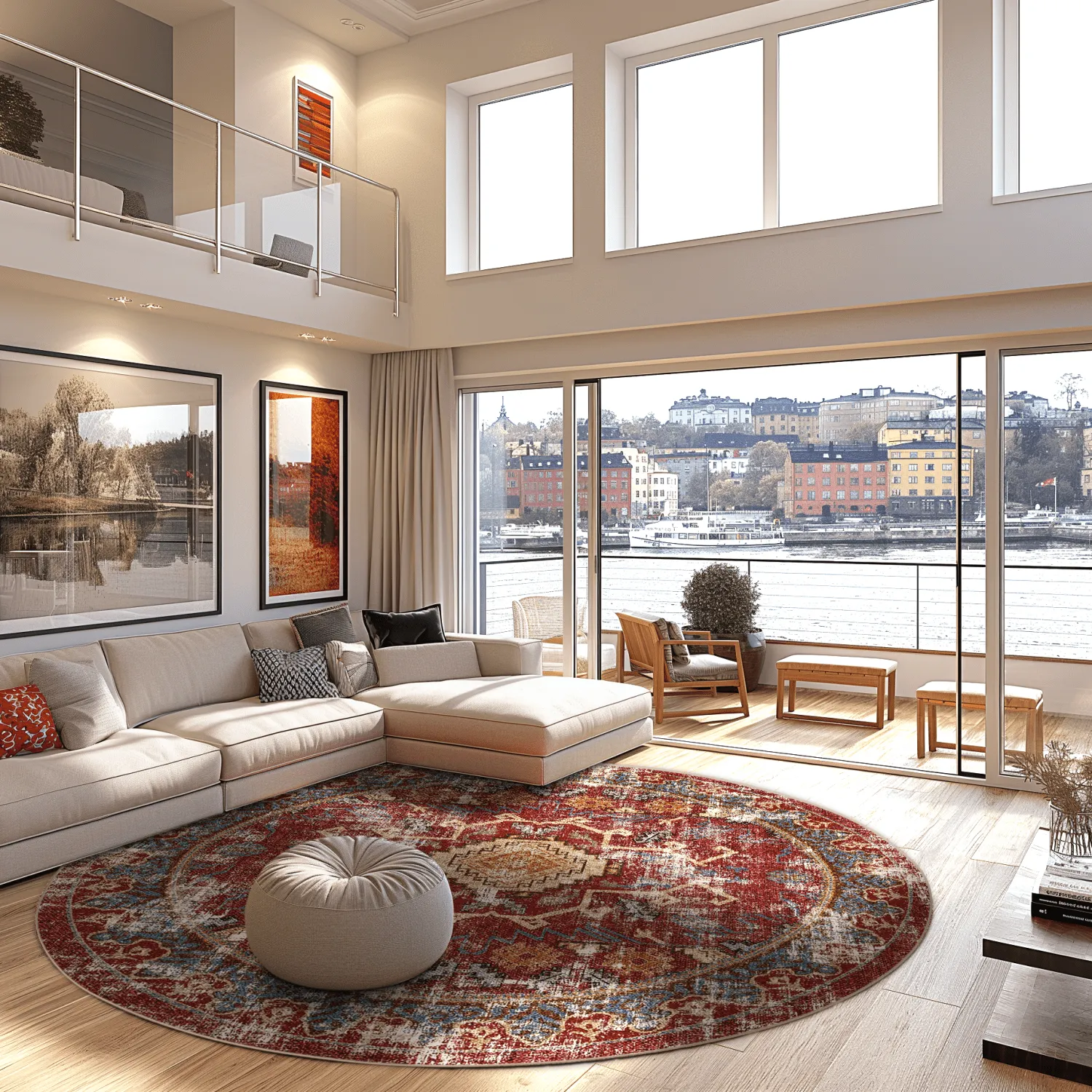 Rundt tæppe - Idri (rød/multi)