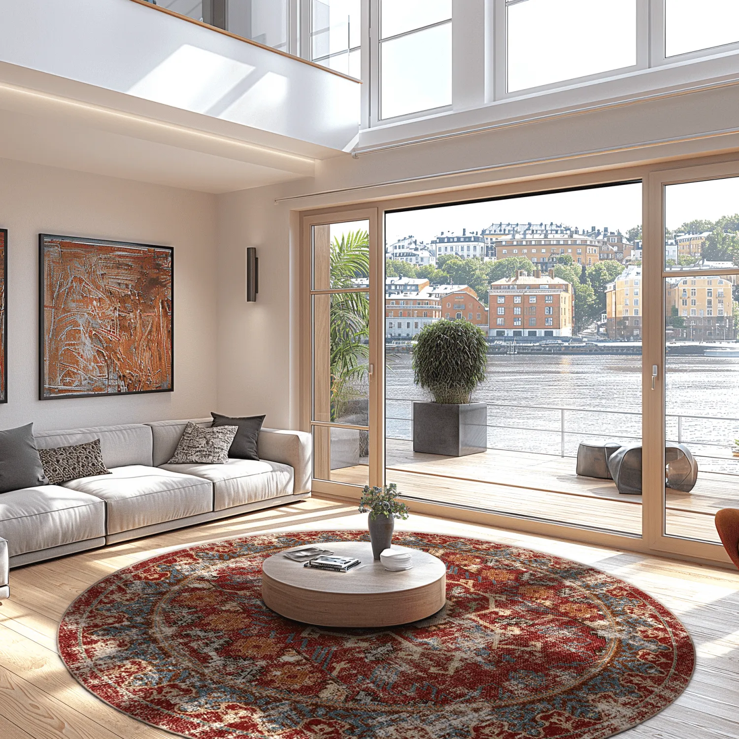 Rundt tæppe - Idri (rød/multi)