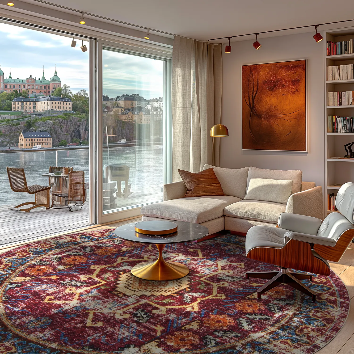 Rundt tæppe - Idri (bordeaux/multi)