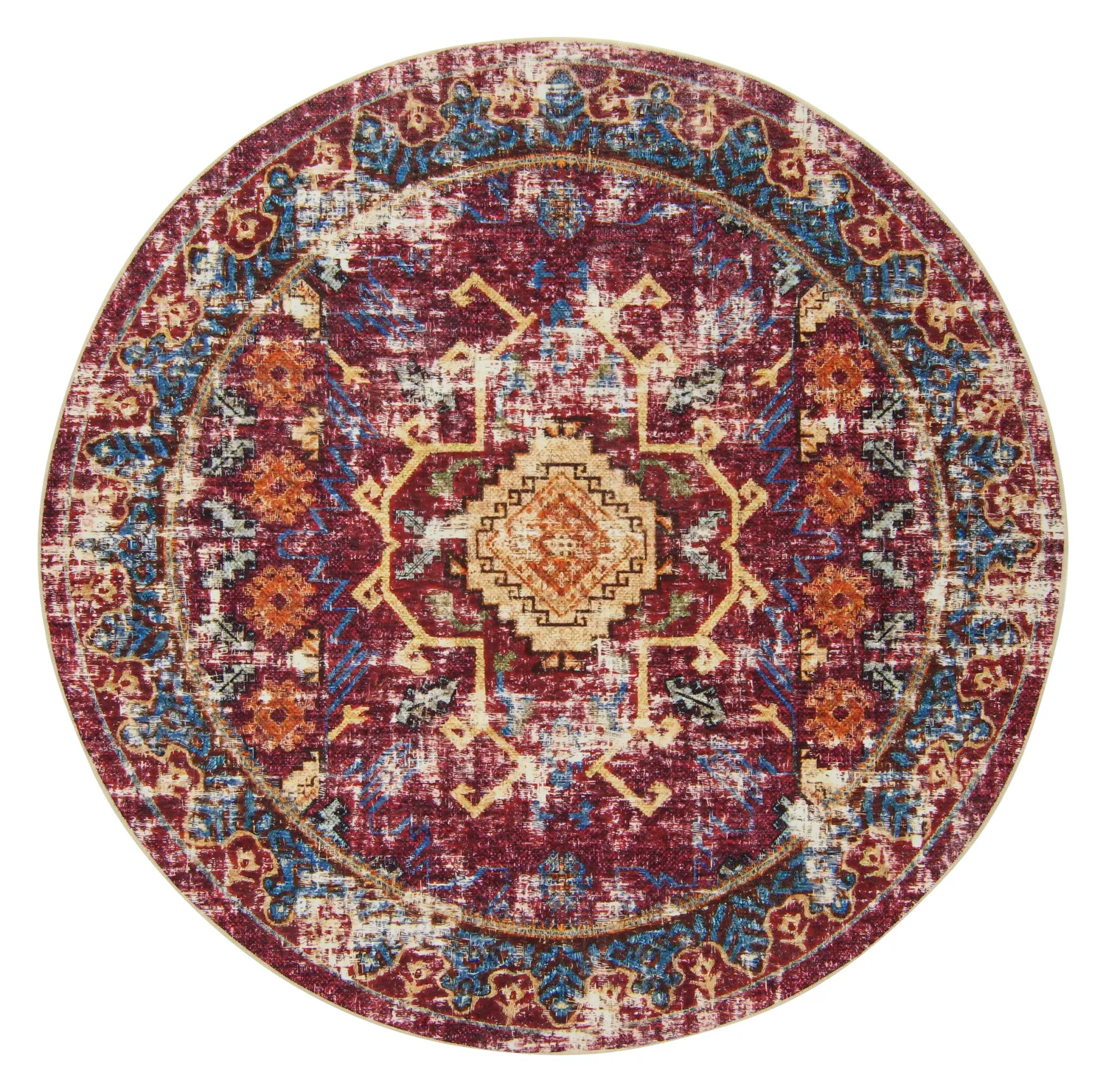 Rundt tæppe - Idri (bordeaux/multi)