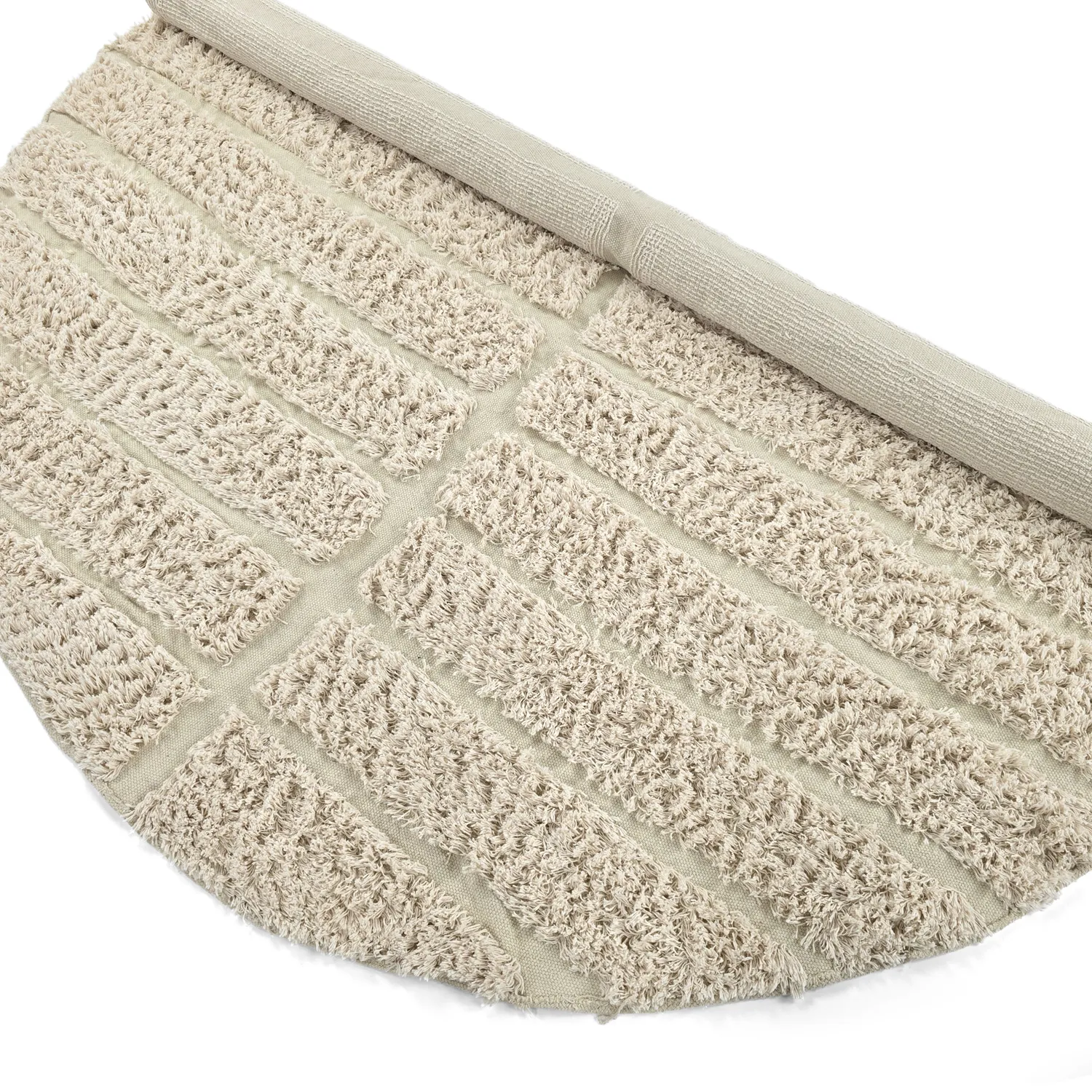 Rundt tæppe - Ikara Natural Cotton Shaggy (fløde)