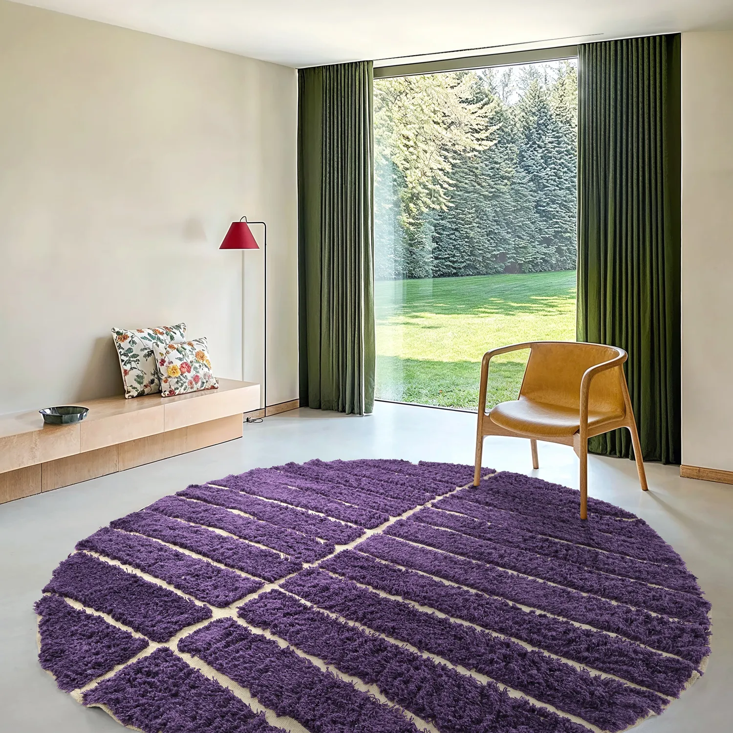 Rundt tæppe - Ikara Natural Cotton Shaggy (lilla)