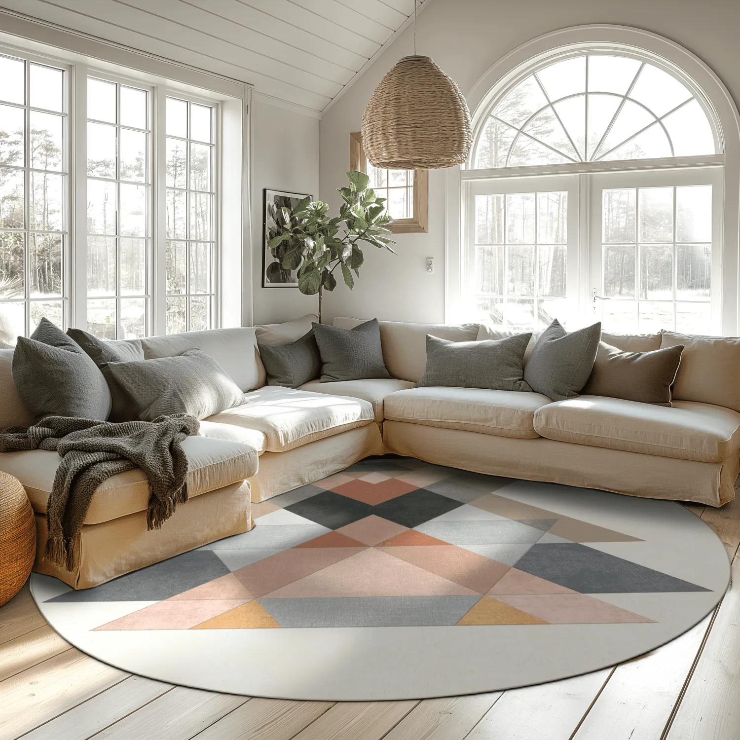 Rundt tæppe - Jeral (beige/multi)