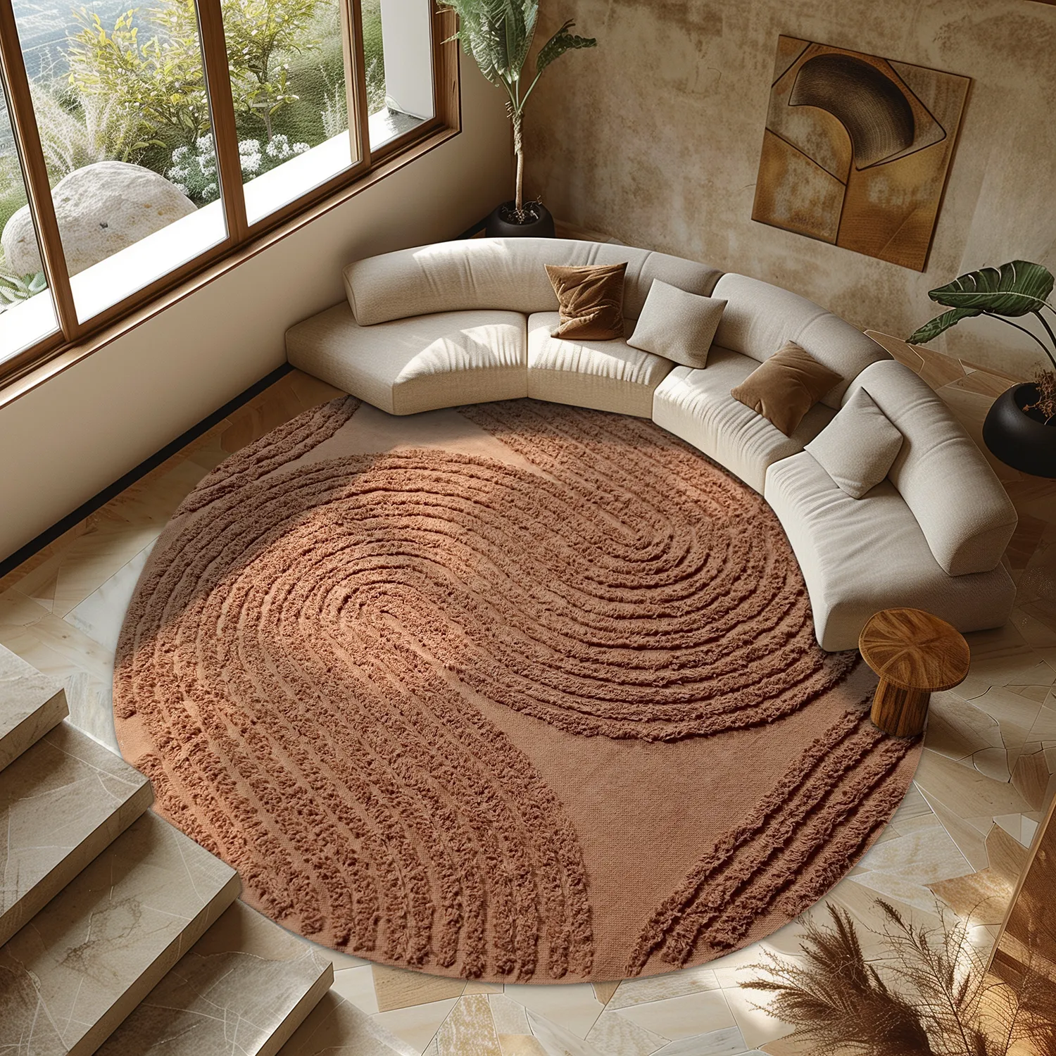 Runde tæpper - Jovie Natural Cotton Shaggy (terracotta)