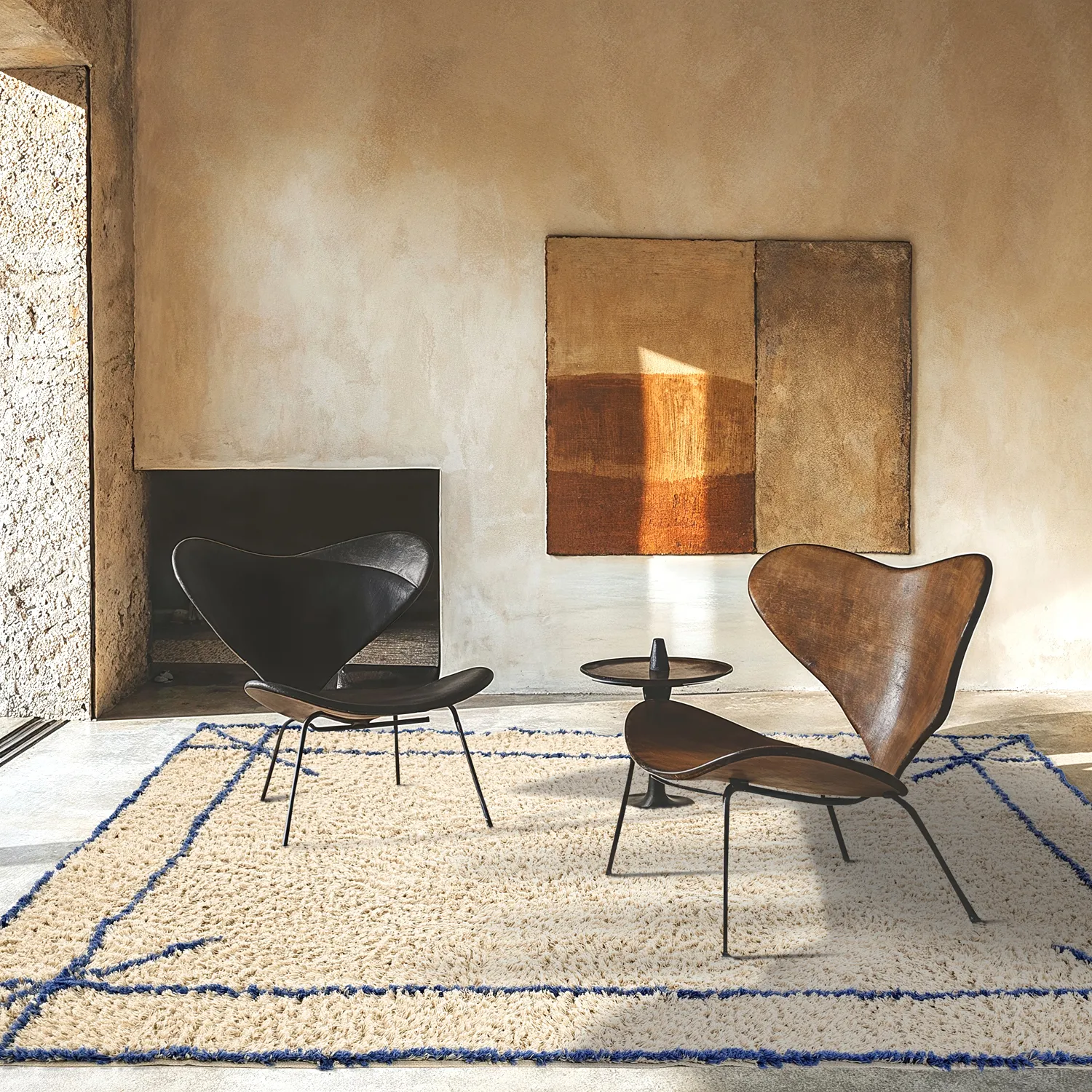 Ryatæpper - Kairi Natural Cotton Shaggy (beige/blå)