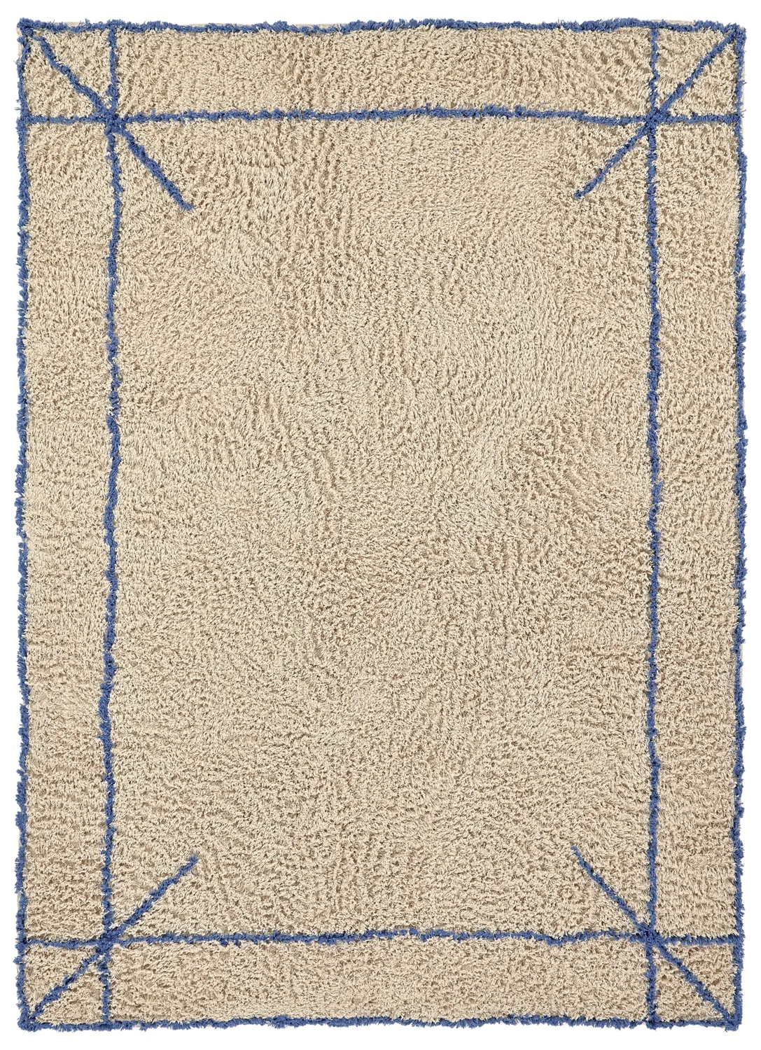 Ryatæpper - Kairi Natural Cotton Shaggy (beige/blå)