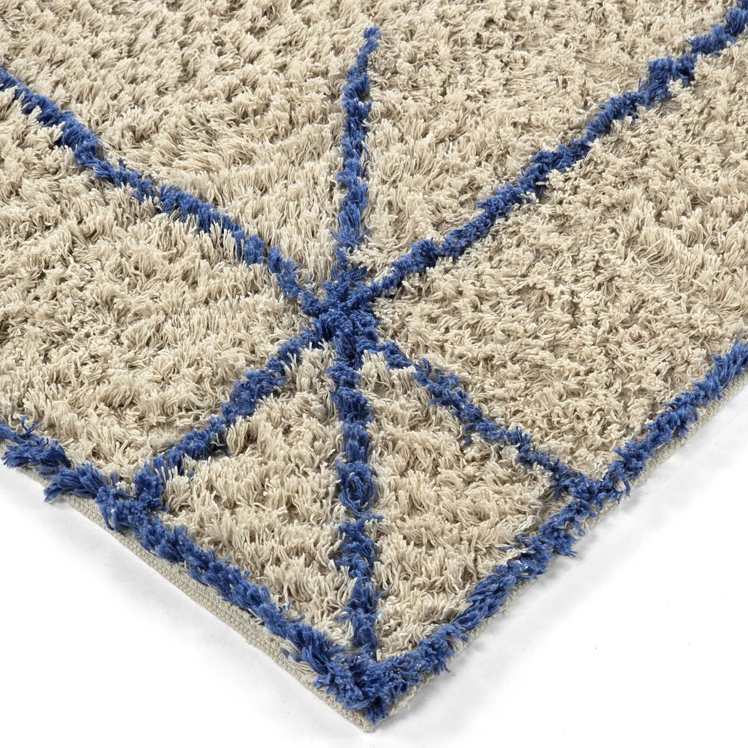 Ryatæpper - Kairi Natural Cotton Shaggy (beige/blå)