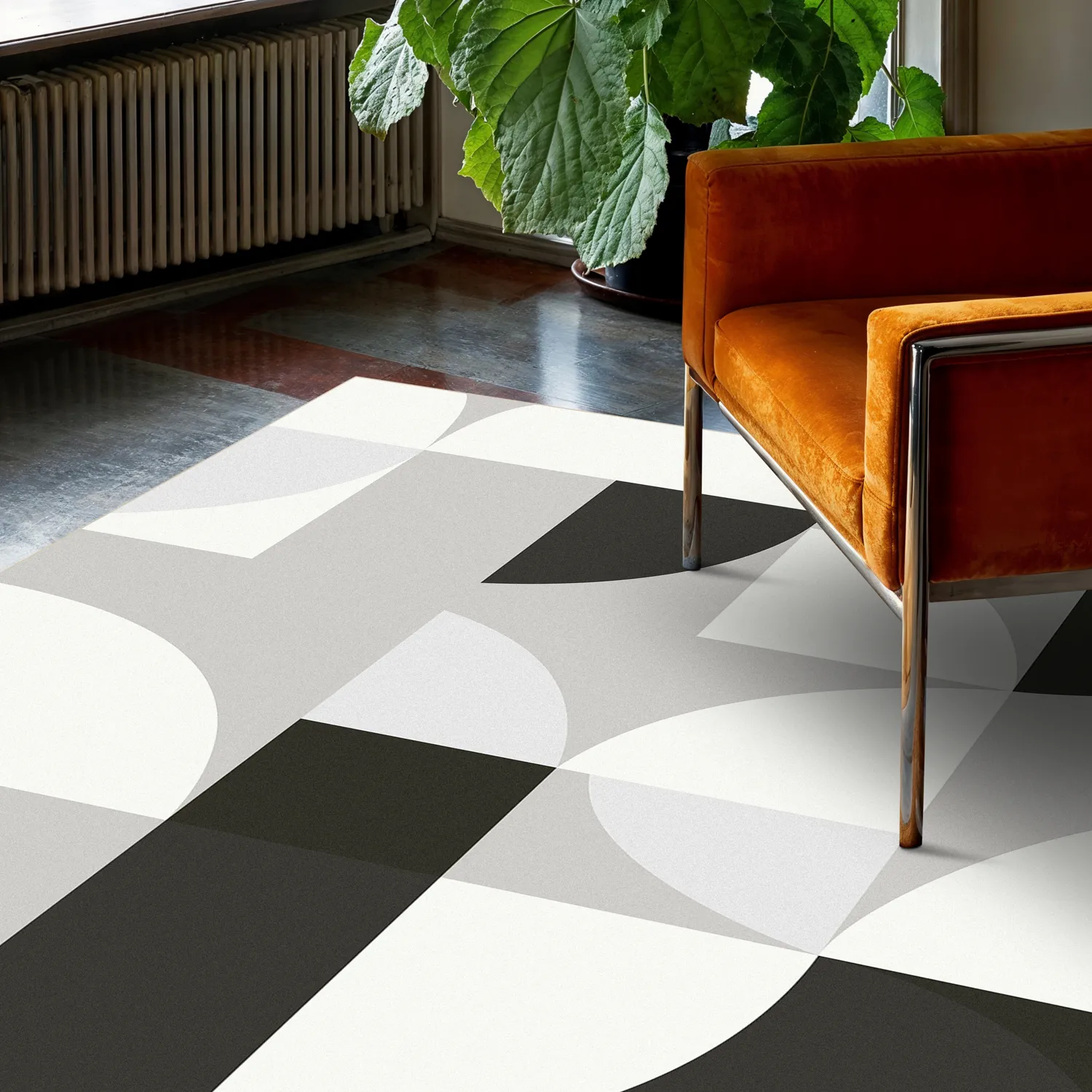 Wilton-tæppe - Kalami (hvid/grå/sort)