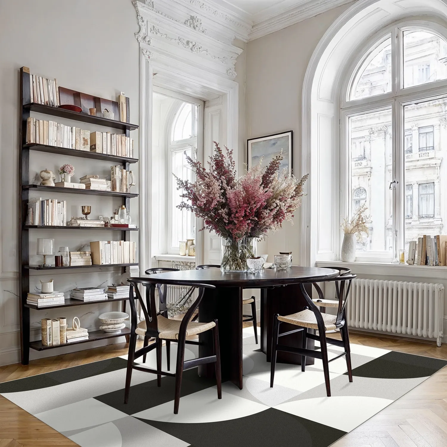 Wilton-tæppe - Kalami (hvid/grå/sort)