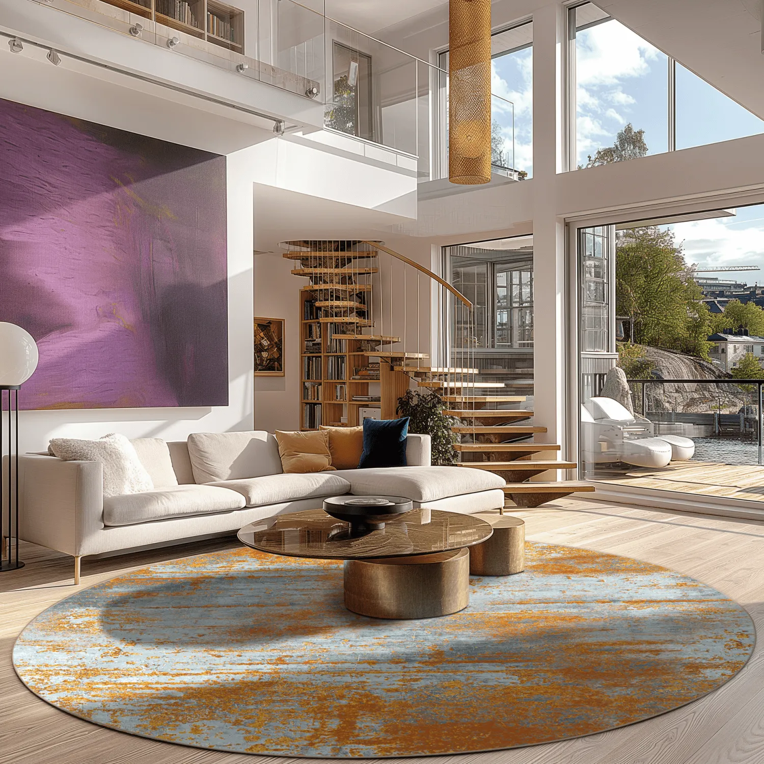 Rundt tæppe - Kebira (brun/blå)