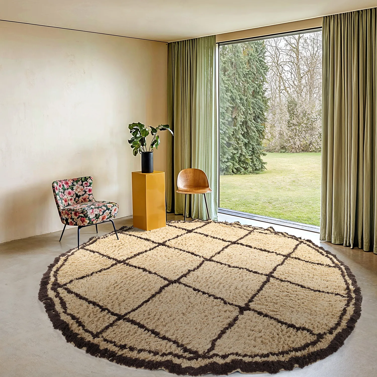 Rundt tæppe - Lana Natural Cotton Shaggy (beige/brun)