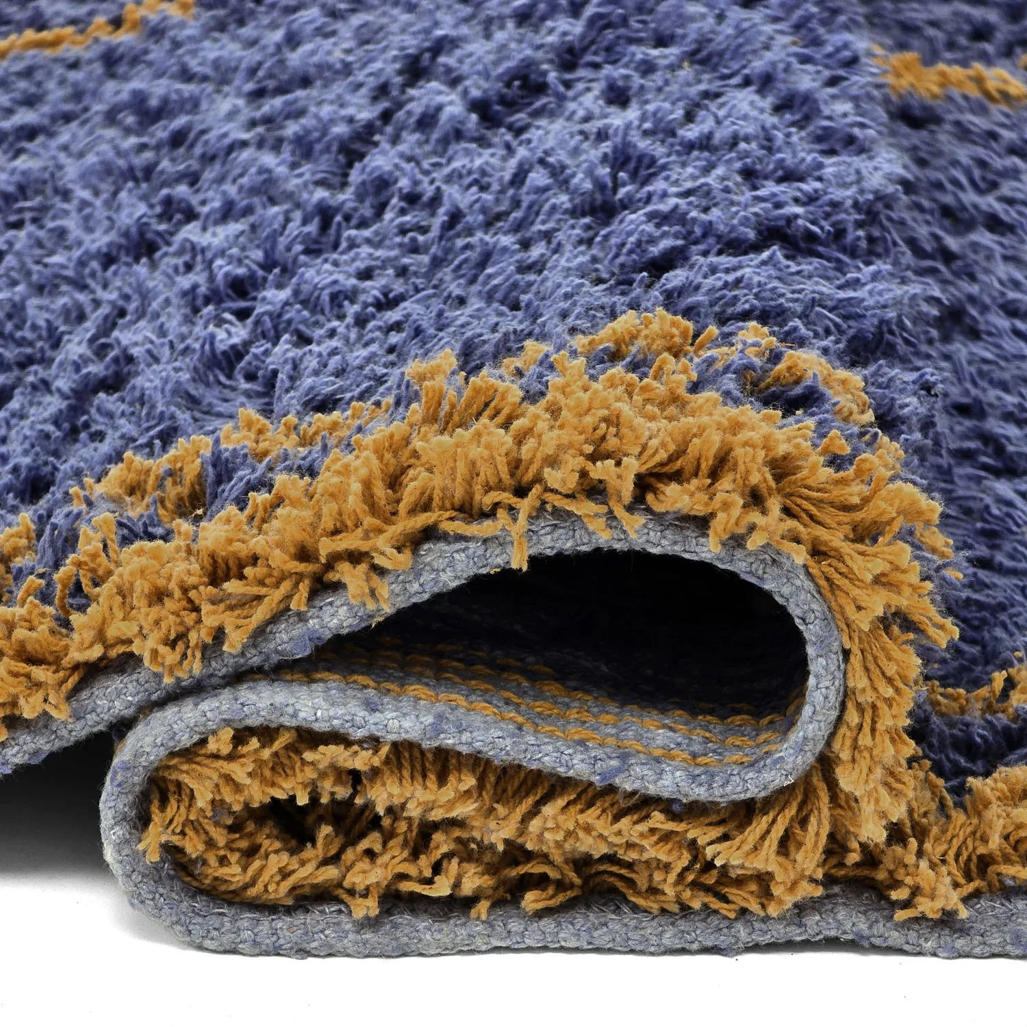Ryatæpper - Lana Natural Cotton Shaggy (blå/gul)