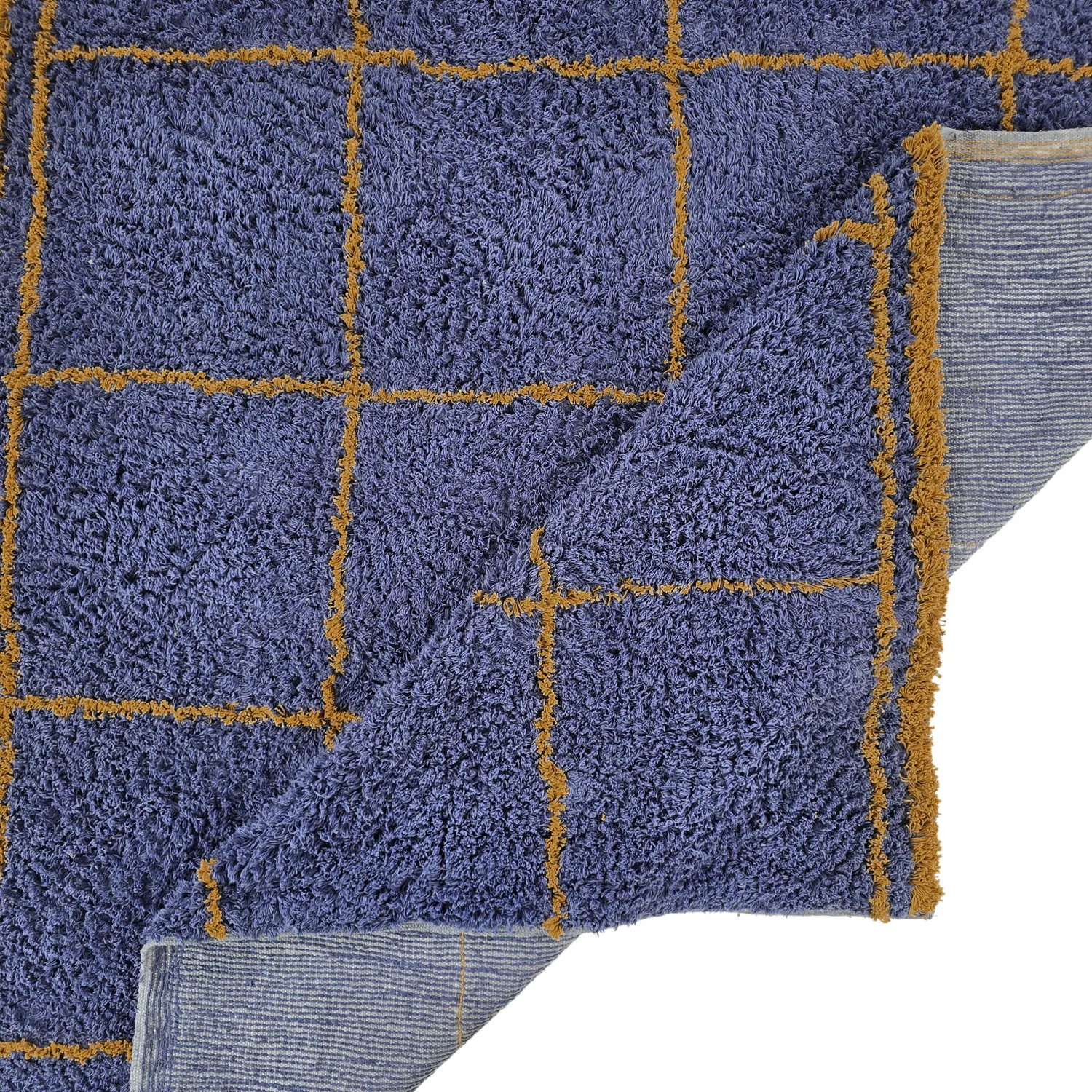 Ryatæpper - Lana Natural Cotton Shaggy (blå/gul)
