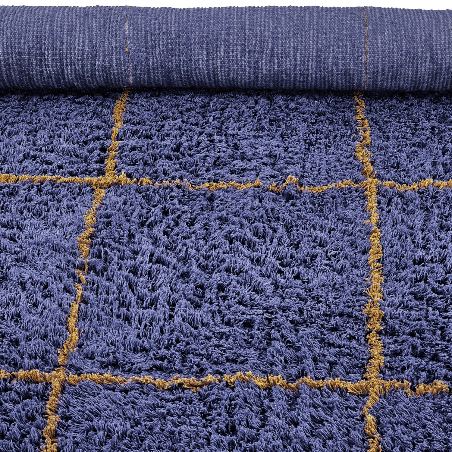 Ryatæpper - Lana Natural Cotton Shaggy (blå/gul)