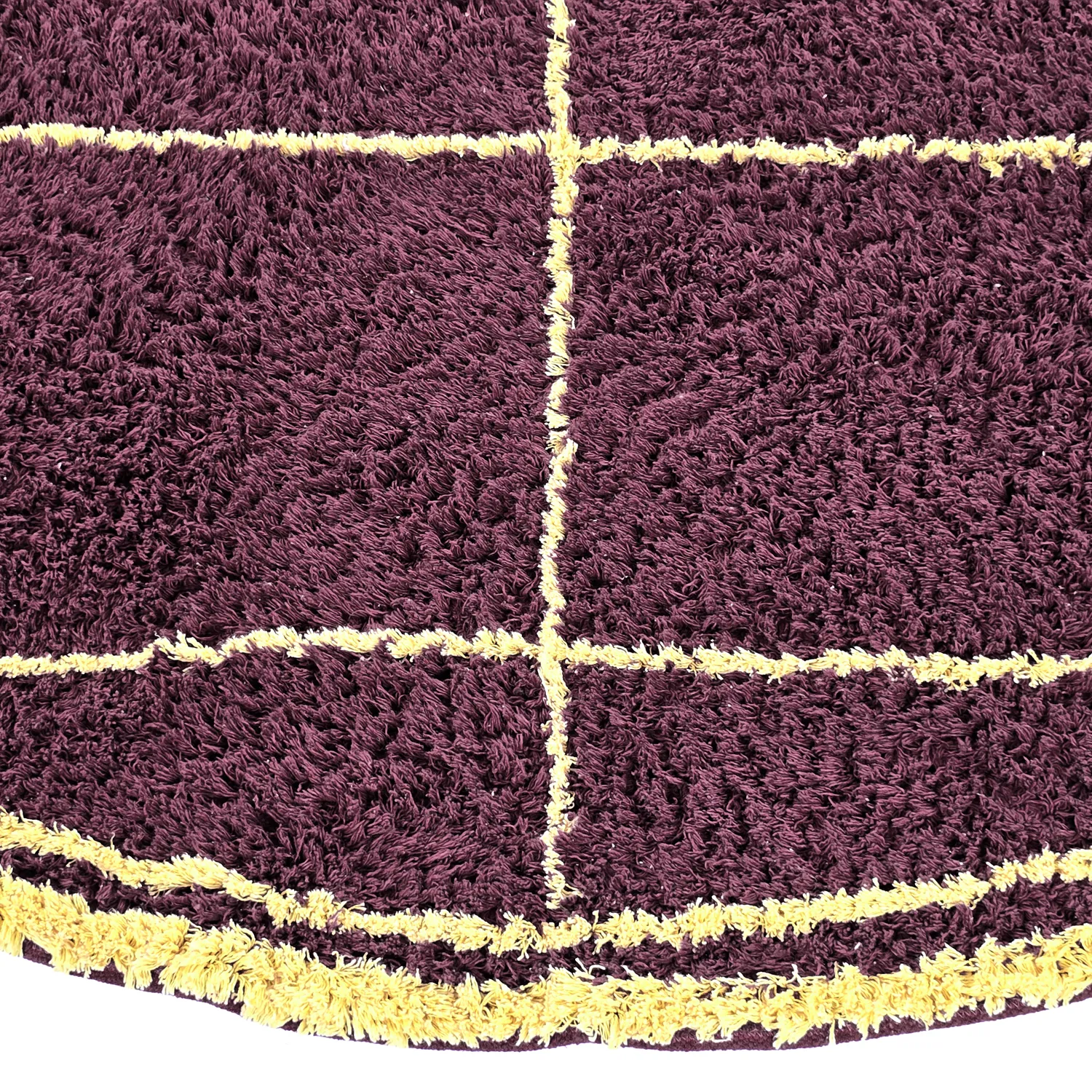 Rundt tæppe - Lana Natural Cotton Shaggy (bordeaux/gul)
