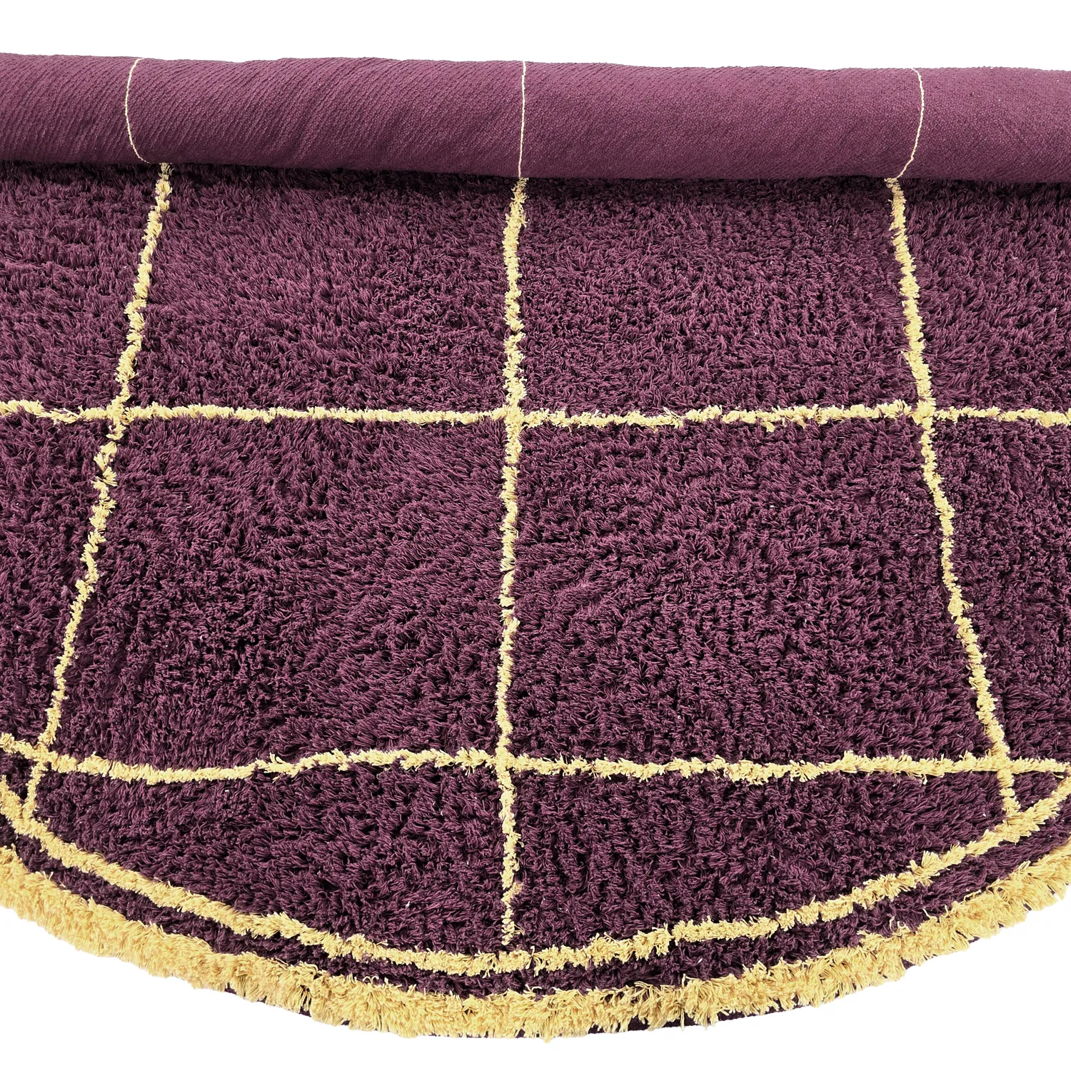 Rundt tæppe - Lana Natural Cotton Shaggy (bordeaux/gul)