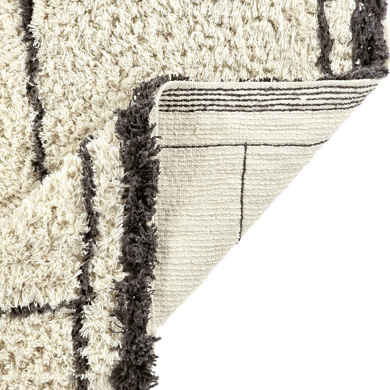 Ryatæpper - Lana Natural Cotton Shaggy (creme/mørkegrå)