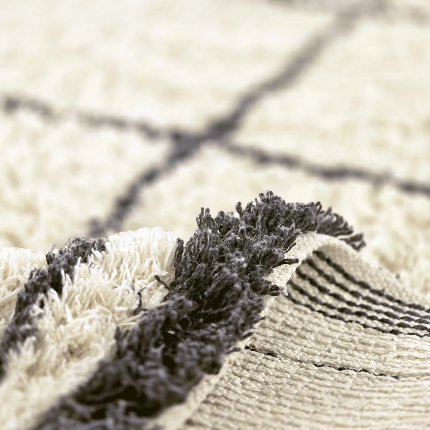 Ryatæpper - Lana Natural Cotton Shaggy (creme/mørkegrå)