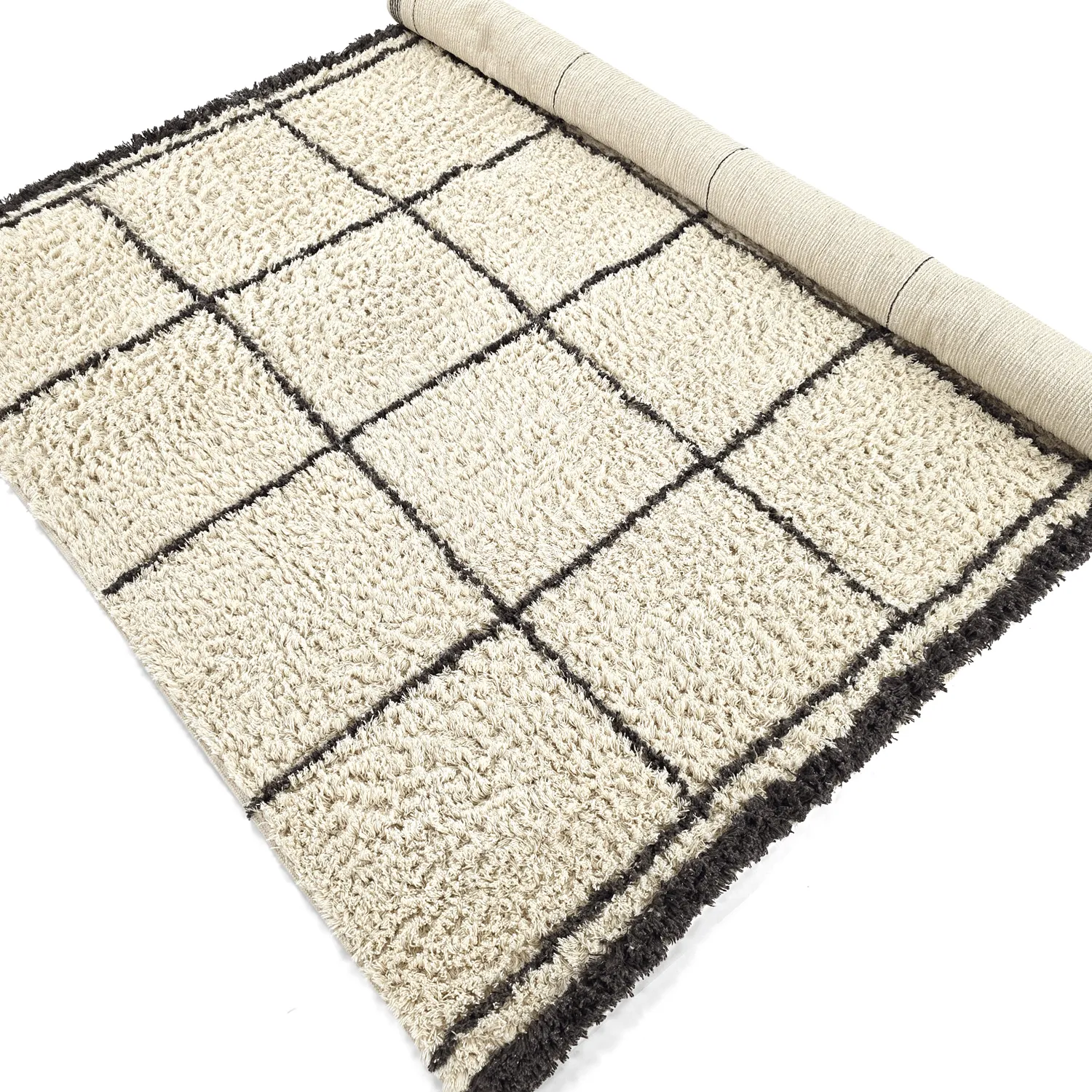 Ryatæpper - Lana Natural Cotton Shaggy (creme/mørkegrå)