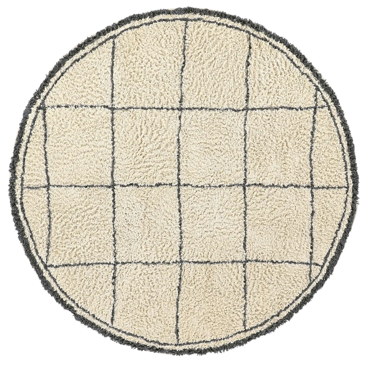 Rundt tæppe - Lana Natural Cotton Shaggy (creme/mørkegrå)