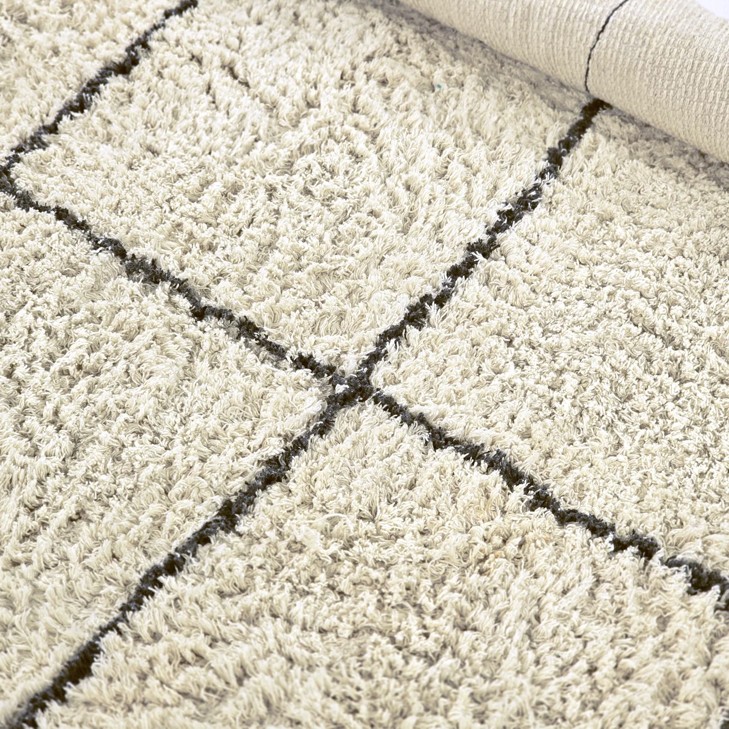 Rundt tæppe - Lana Natural Cotton Shaggy (creme/mørkegrå)