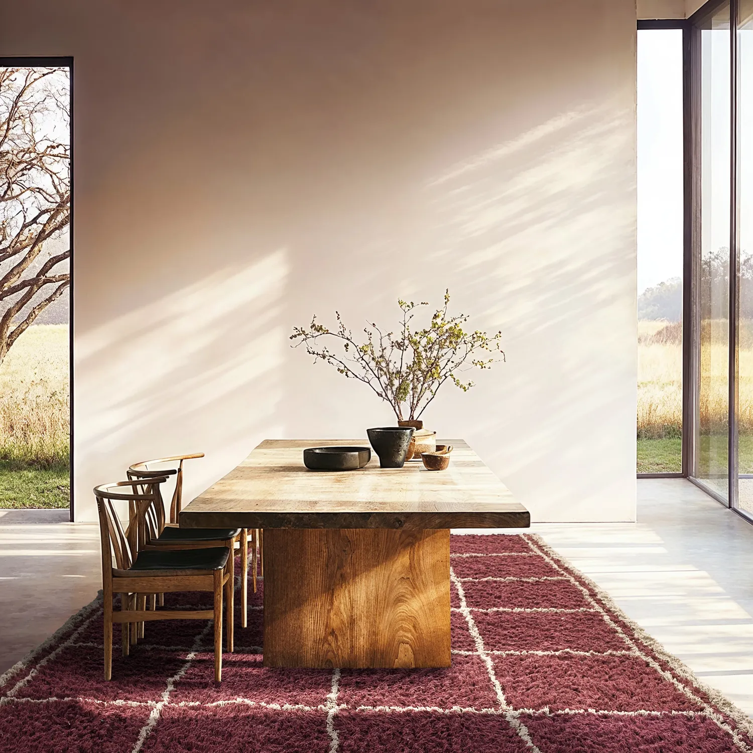 Ryatæpper - Lana Natural Cotton Shaggy (taupe/rød)