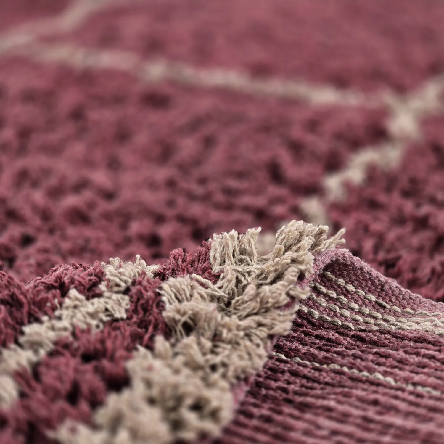 Ryatæpper - Lana Natural Cotton Shaggy (taupe/rød)