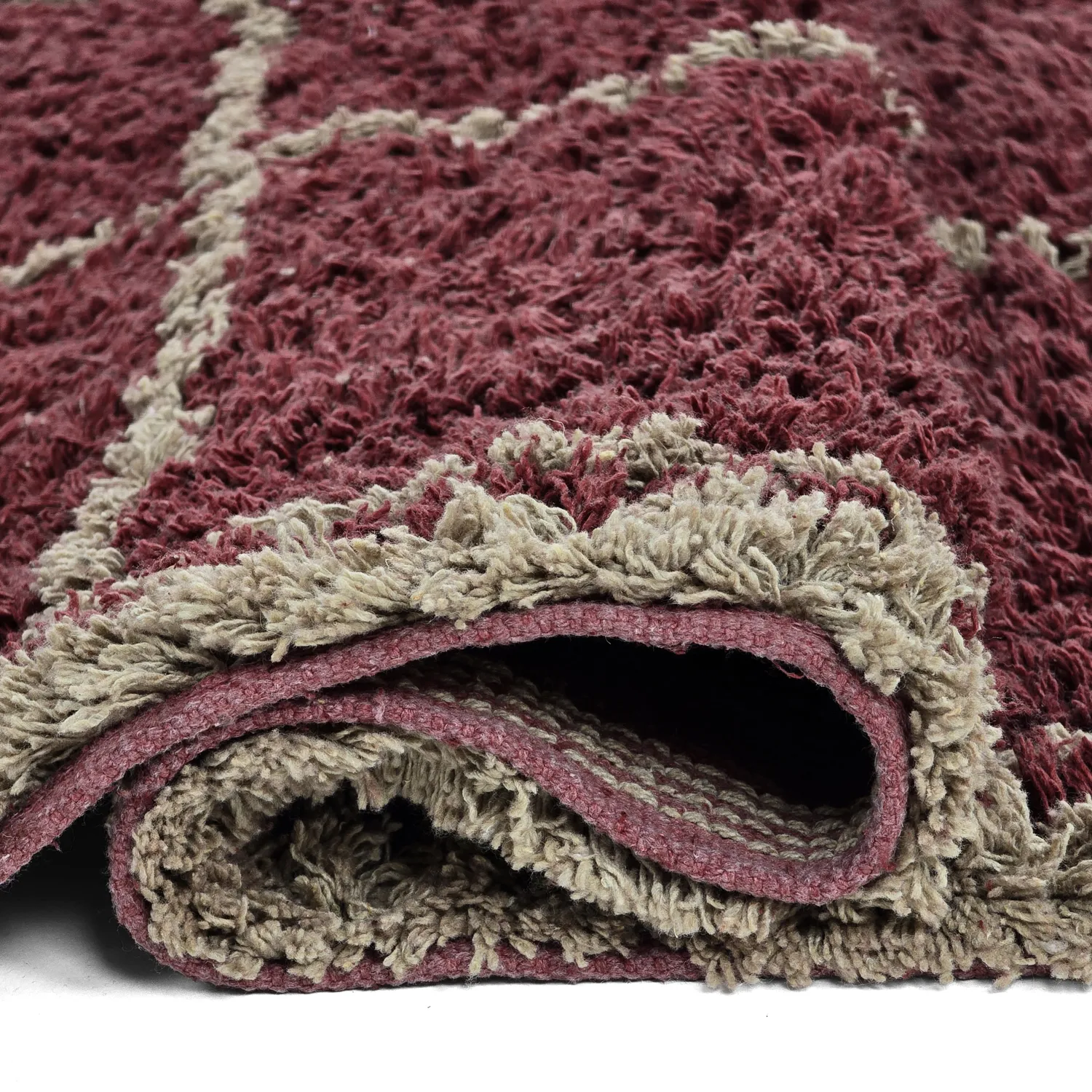 Ryatæpper - Lana Natural Cotton Shaggy (taupe/rød)