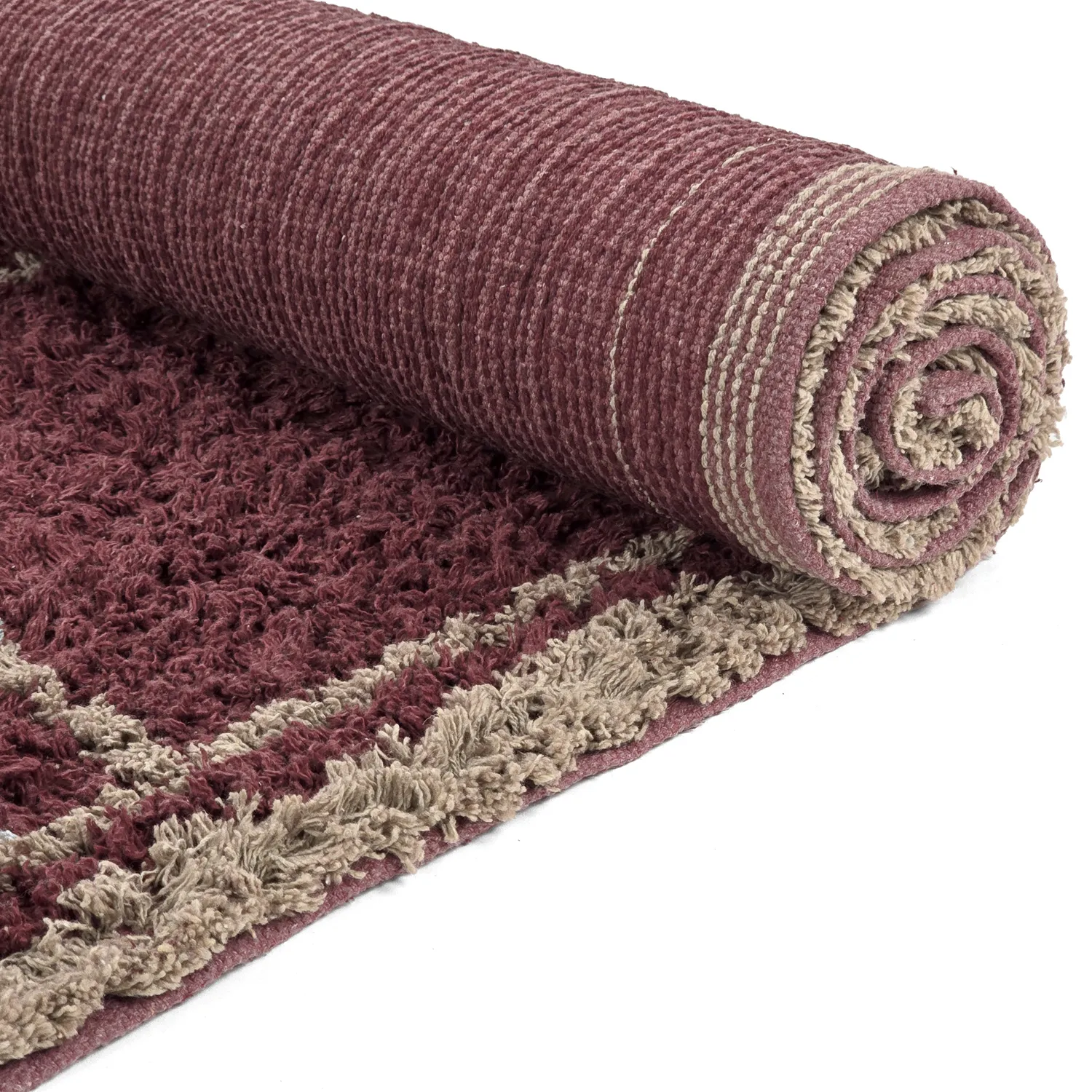 Ryatæpper - Lana Natural Cotton Shaggy (taupe/rød)