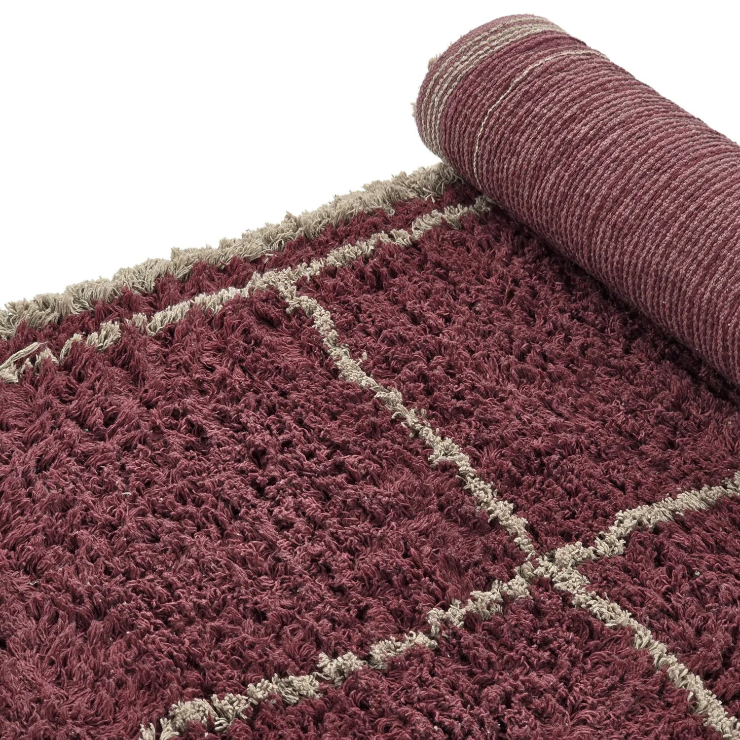 Ryatæpper - Lana Natural Cotton Shaggy (taupe/rød)