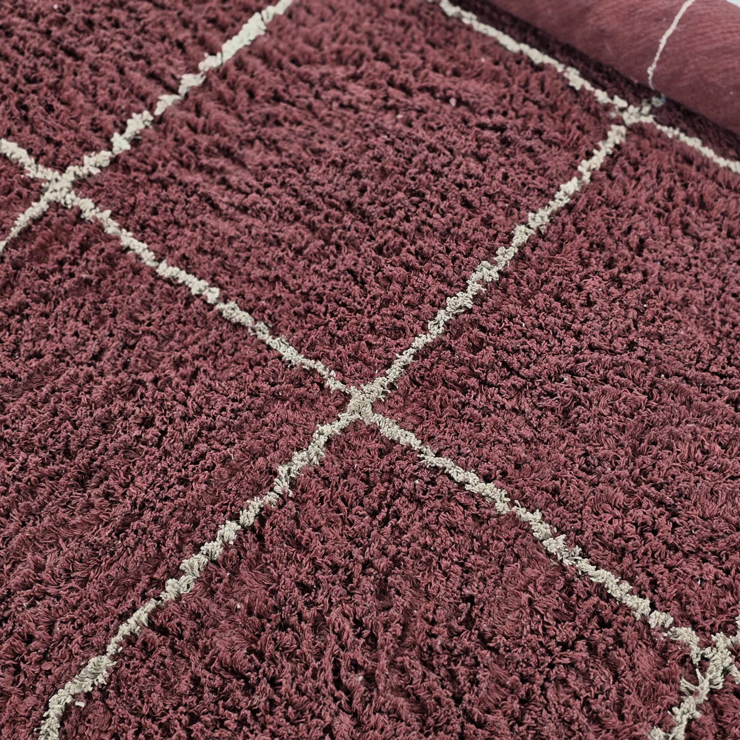 Rundt tæppe - Lana Natural Cotton Shaggy (taupe/rød)