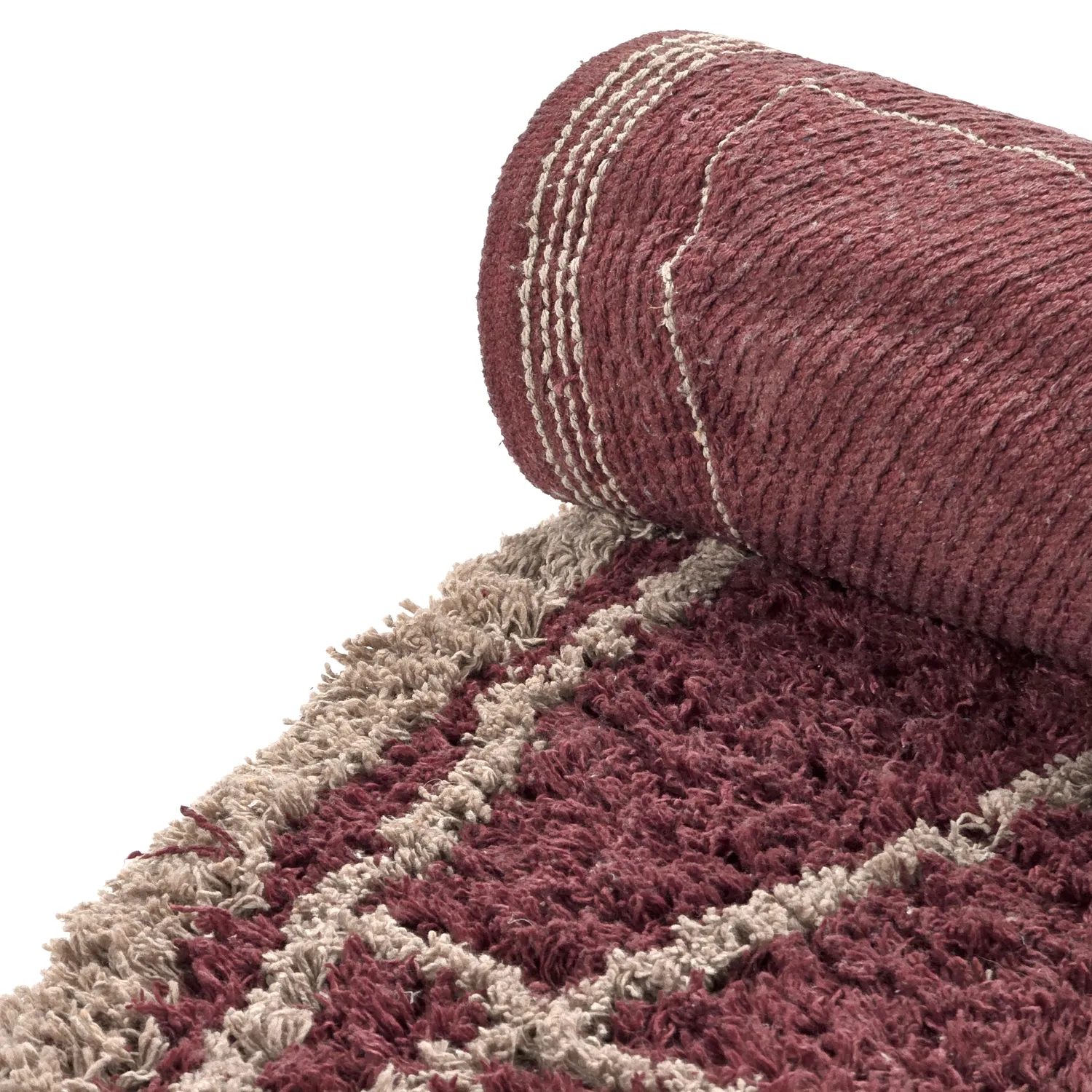 Rundt tæppe - Lana Natural Cotton Shaggy (taupe/rød)