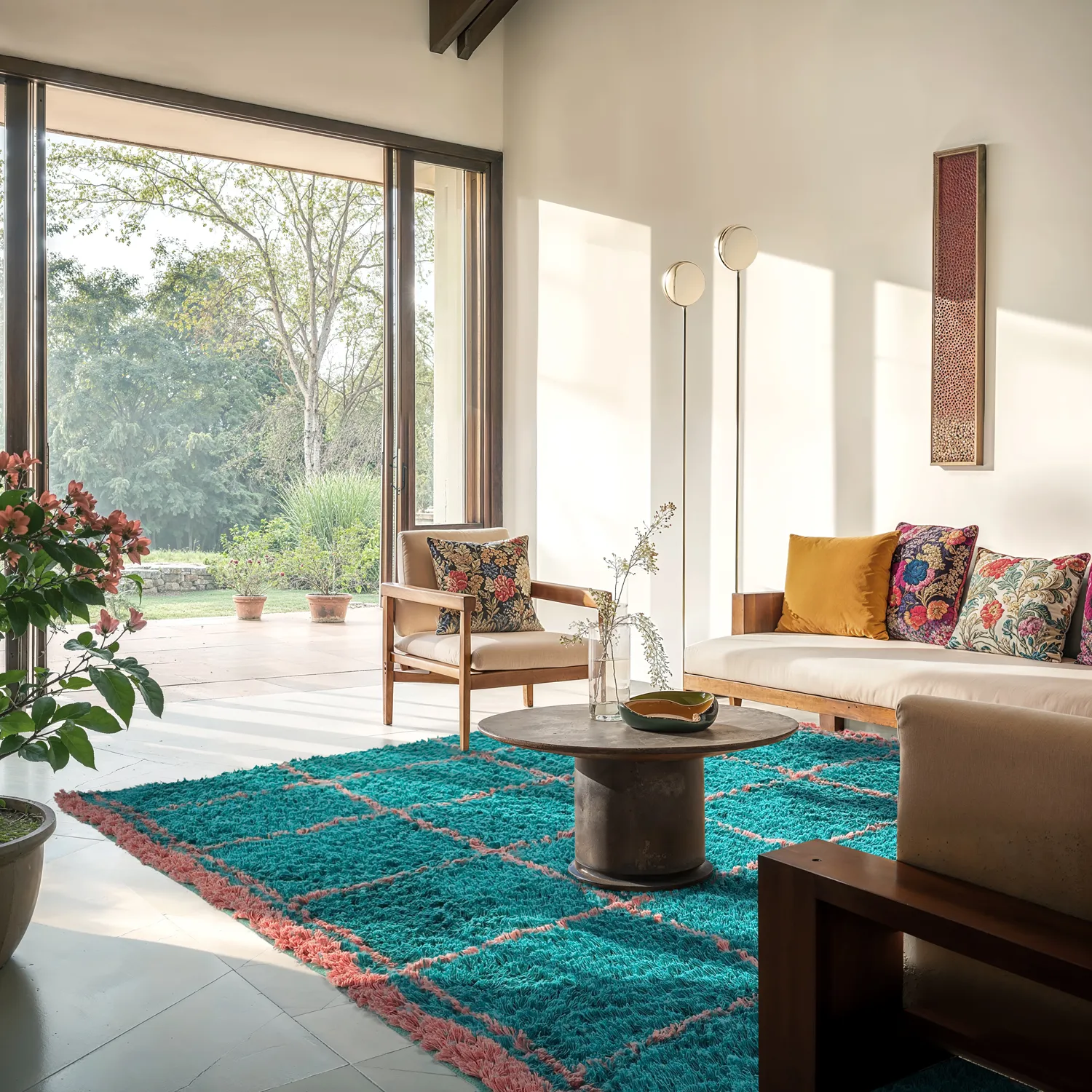 Ryatæpper - Lana Natural Cotton Shaggy (turkis/pink)