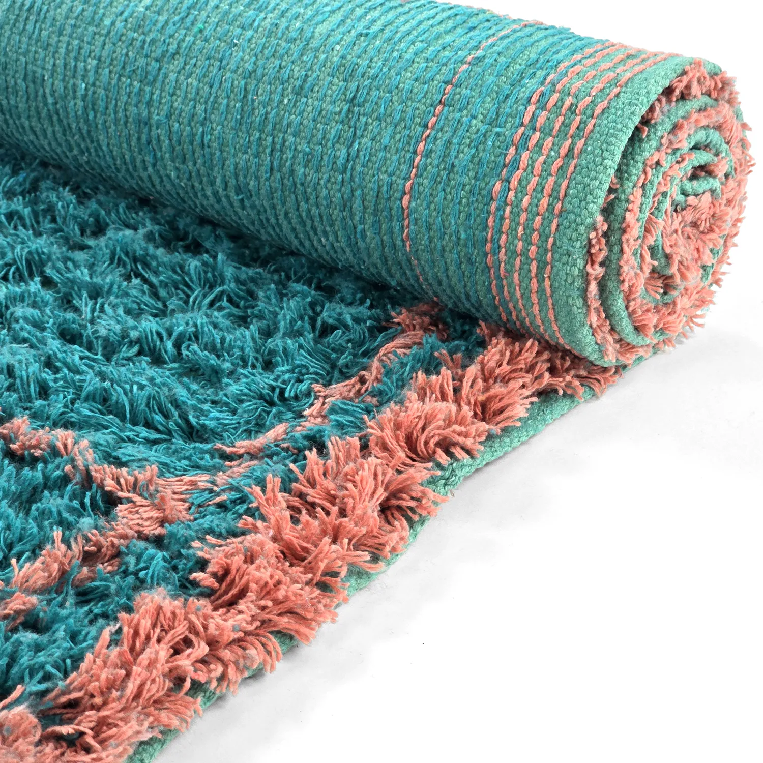 Ryatæpper - Lana Natural Cotton Shaggy (turkis/pink)