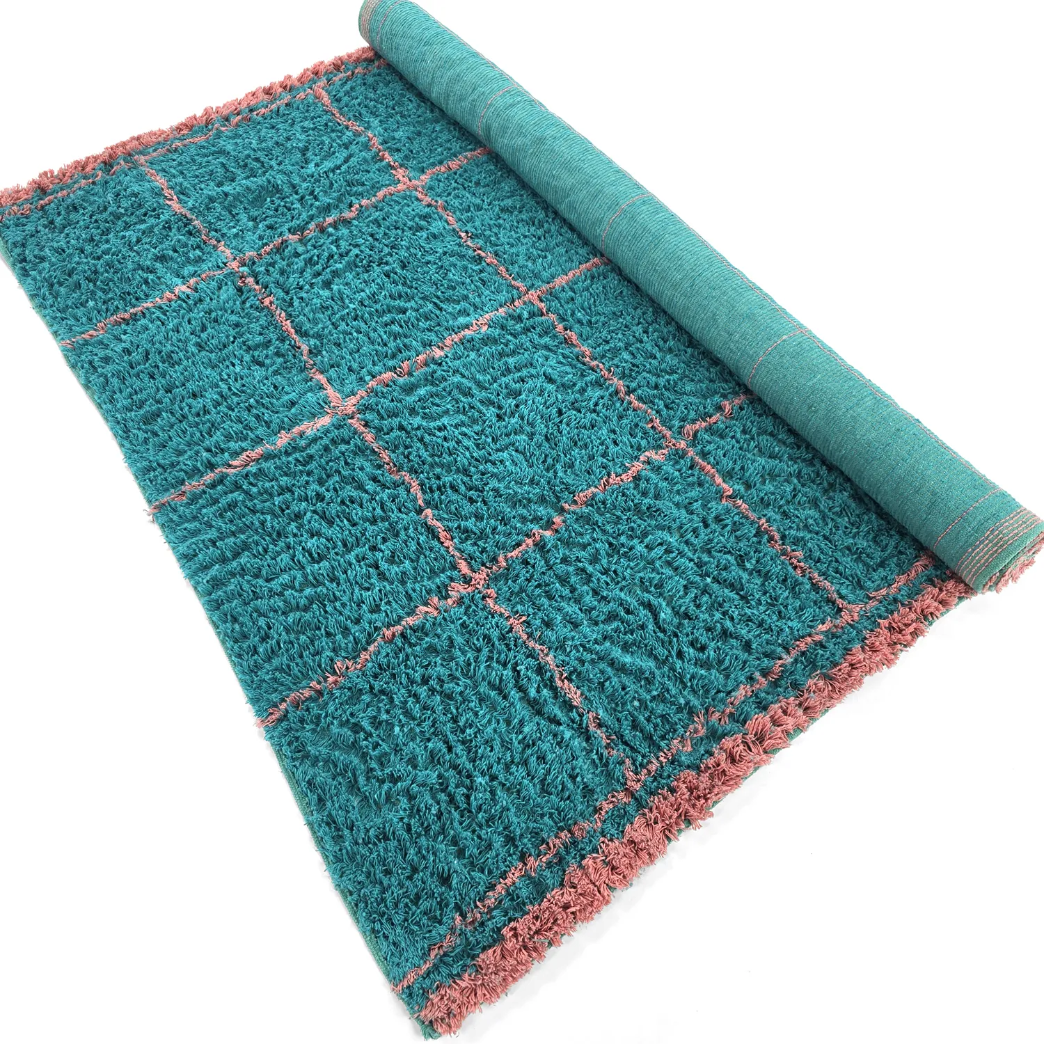 Ryatæpper - Lana Natural Cotton Shaggy (turkis/pink)